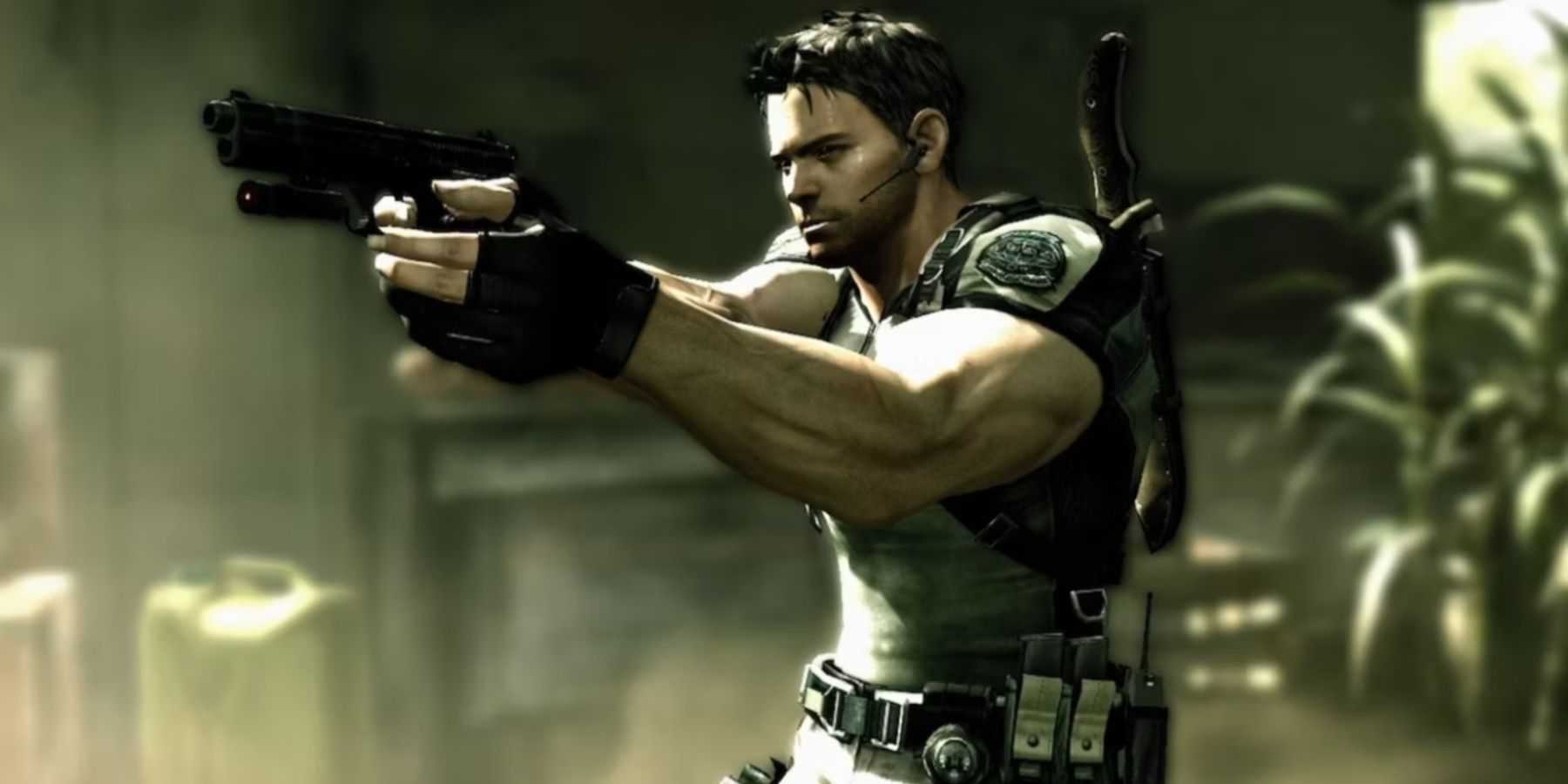 Resident Evil 5 Chris Redfield apontando uma pistola