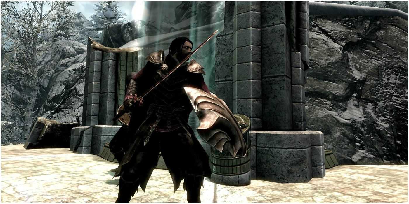 vampiro skyrim empunhando item de armadura de escudo de auriel