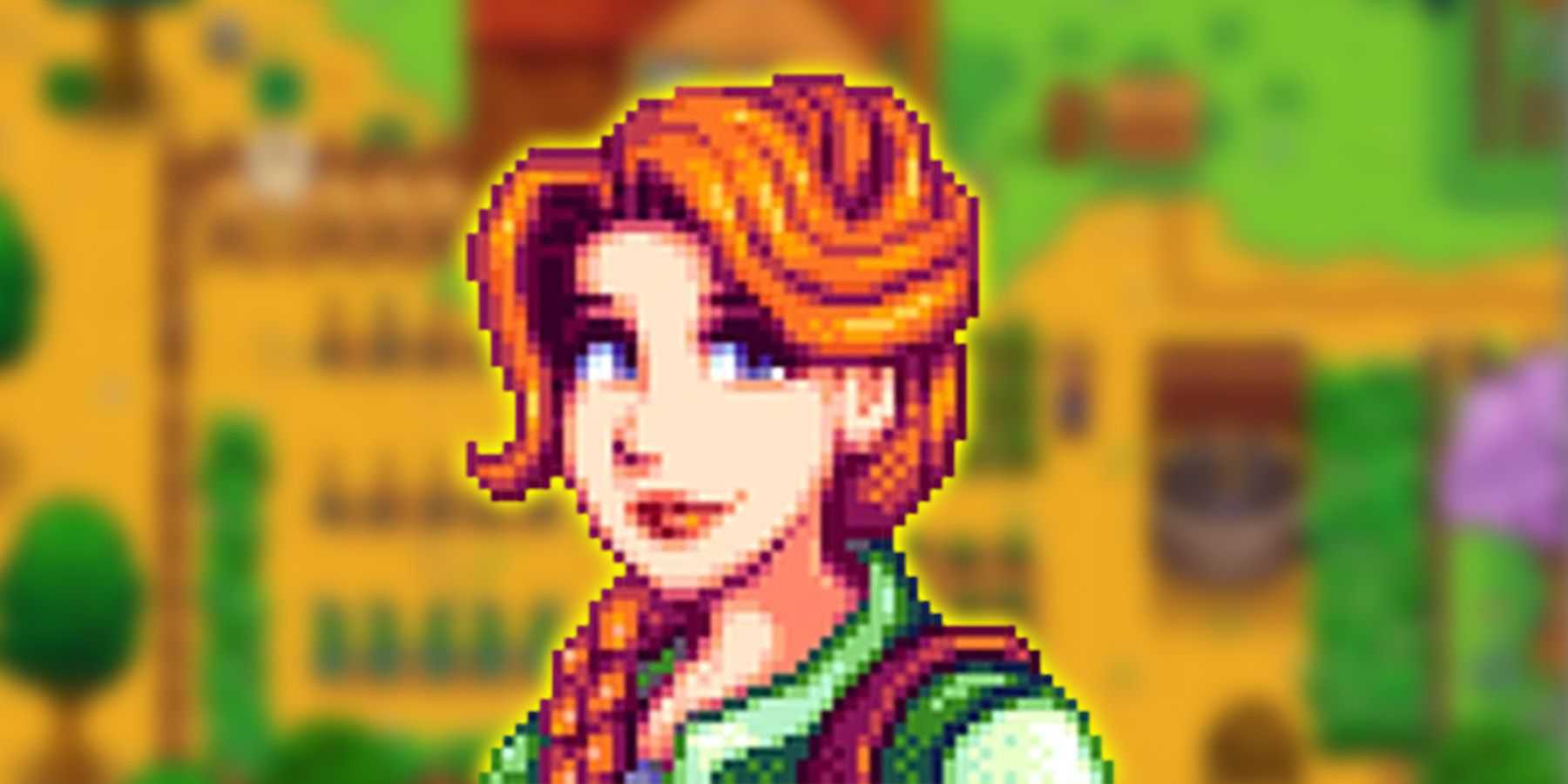 Leah de Stardew Valley sobre fundo desfocado