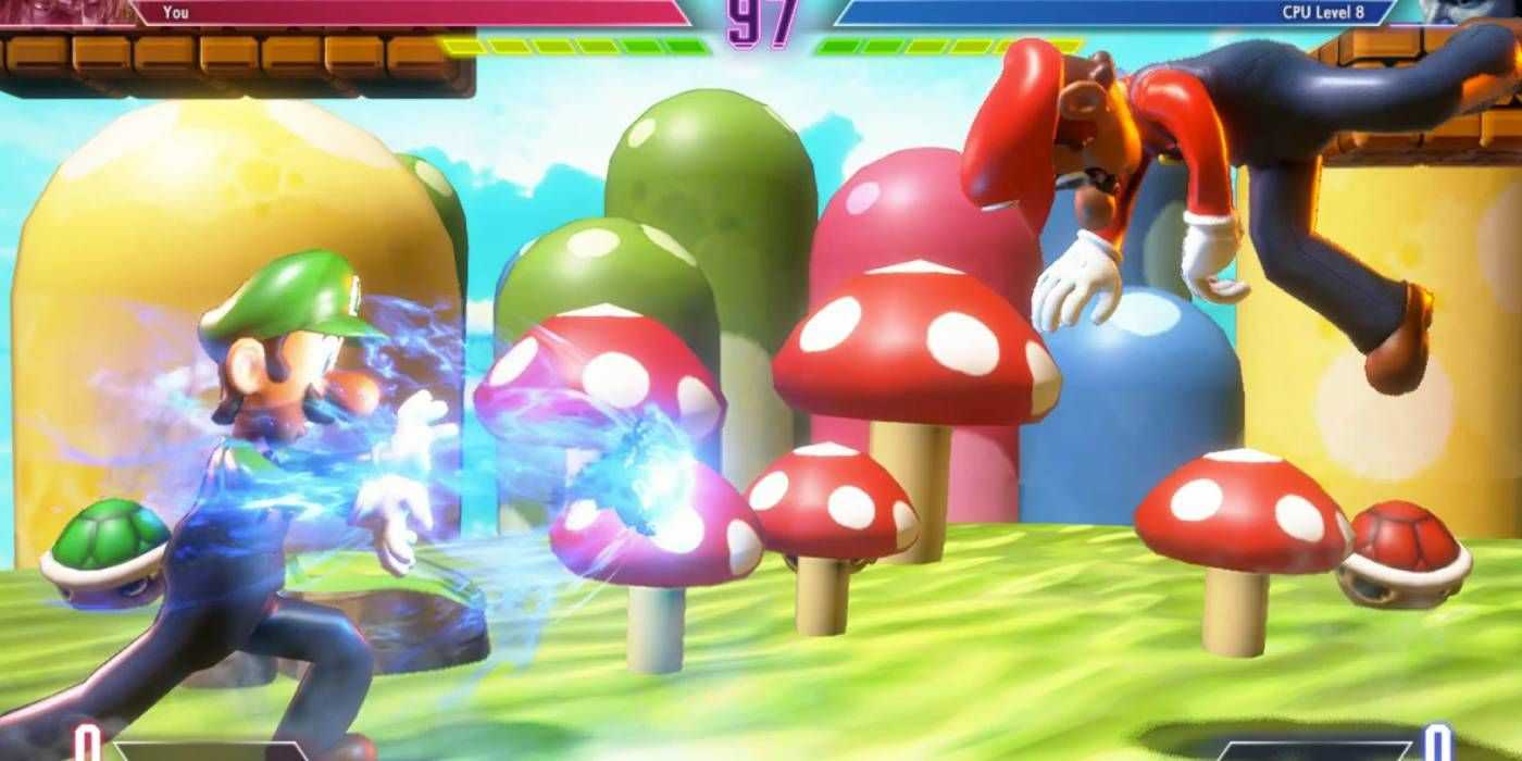 street fighter 6 com Mario e Luigi lutando em um palco do Mario