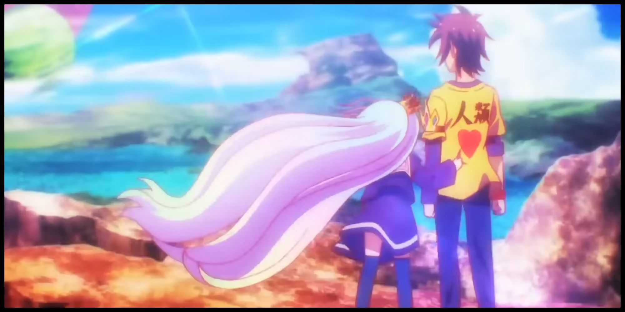 No Game No Life - Sora e Shiro com vista para seu novo mundo chamado Disboard