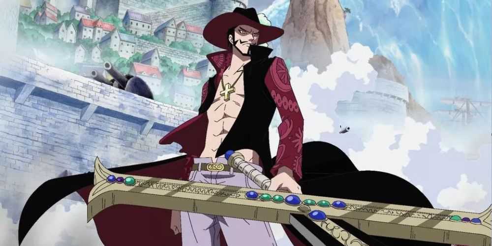 Dracule Mihawk fighting in the War of Marineford.