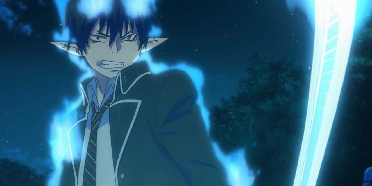 Rin lutando com a espada demoníaca Blue Exorcist