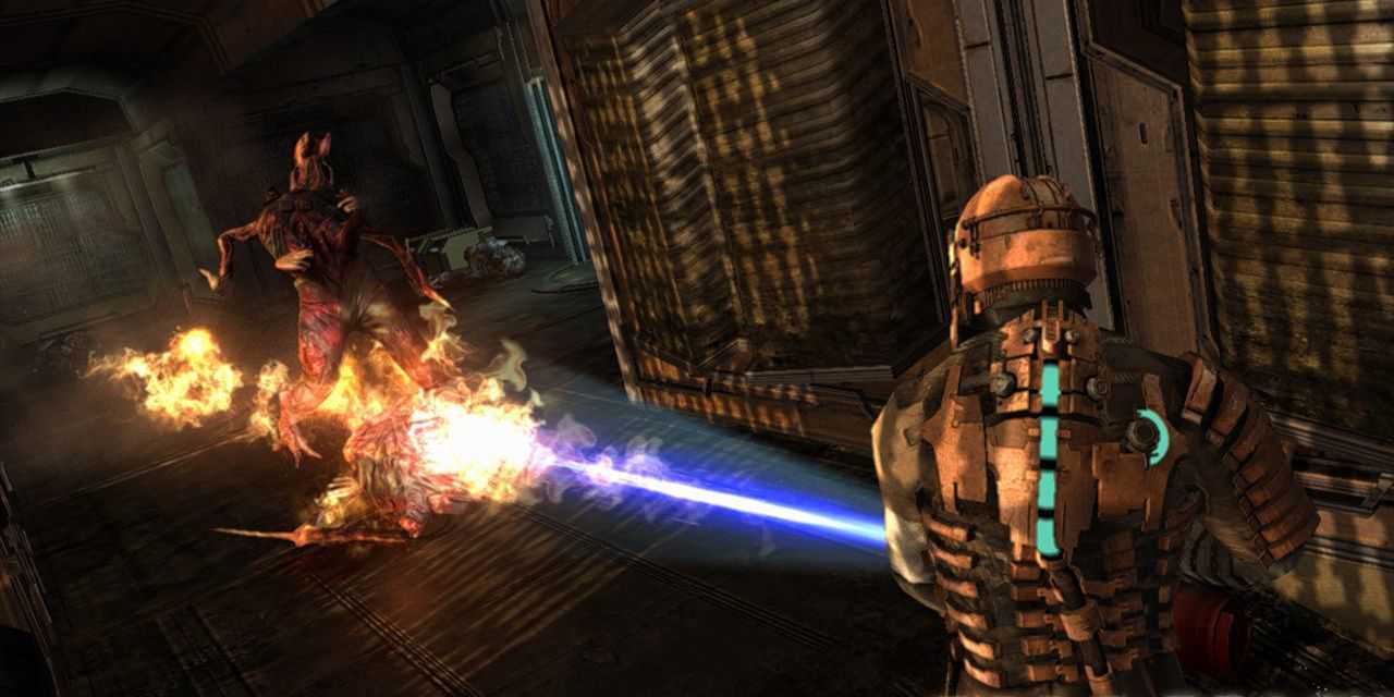 Isaac Clarke Firing A Flamethrower From Dead Space