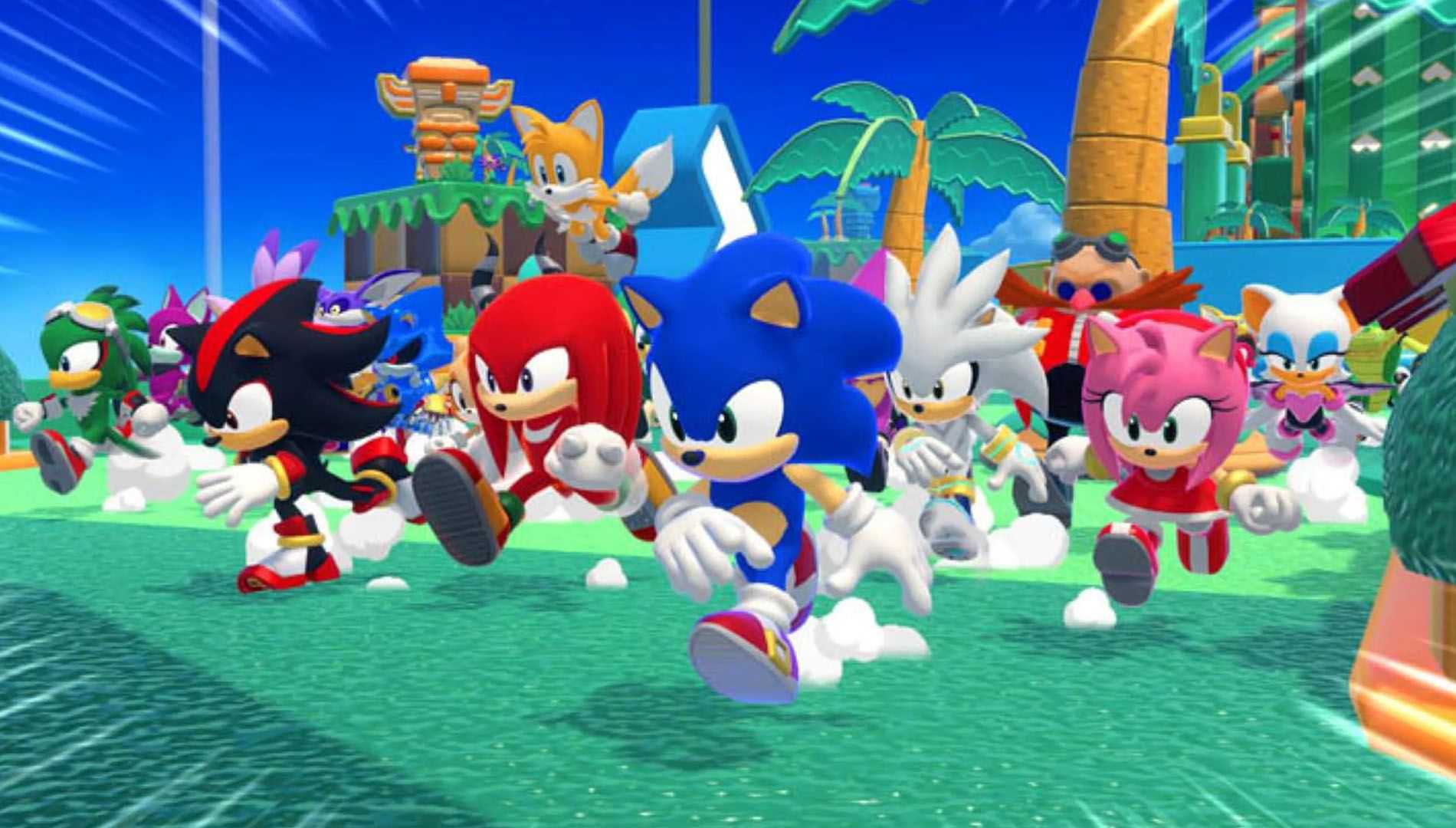 A screenshot of various characters getting ready to race in Sonic Rumble.