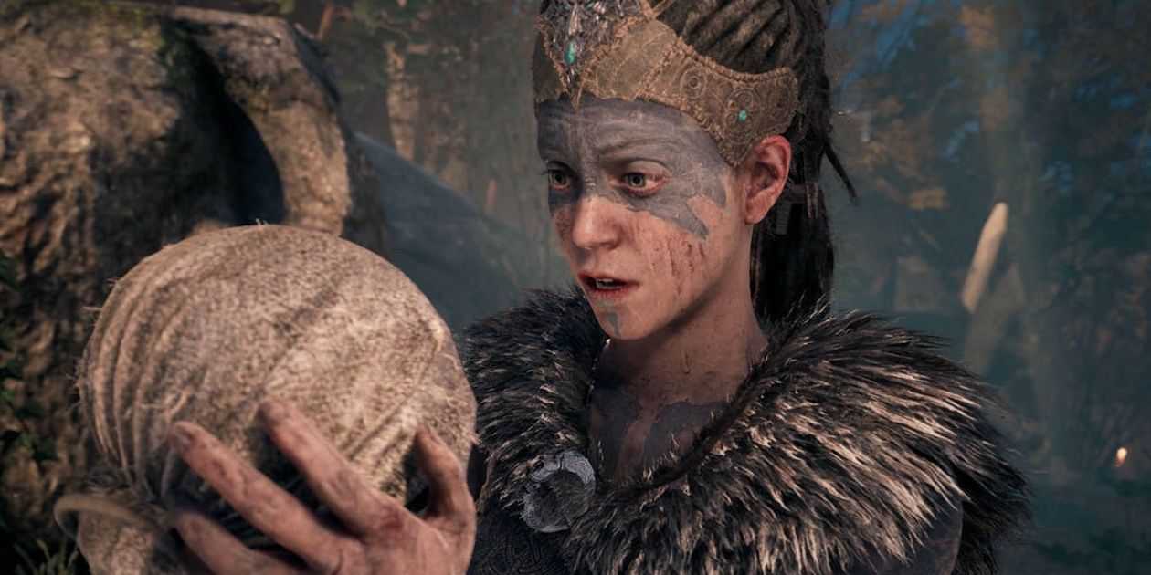 Senua in Hellblade: Senua's Sacrifice holding skull