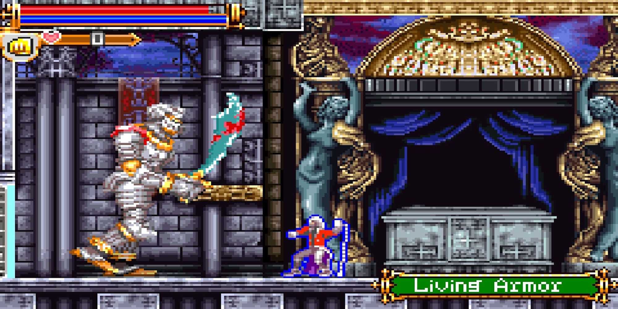 Fighting Living Armor in Castlevania Harmony of Dissonance