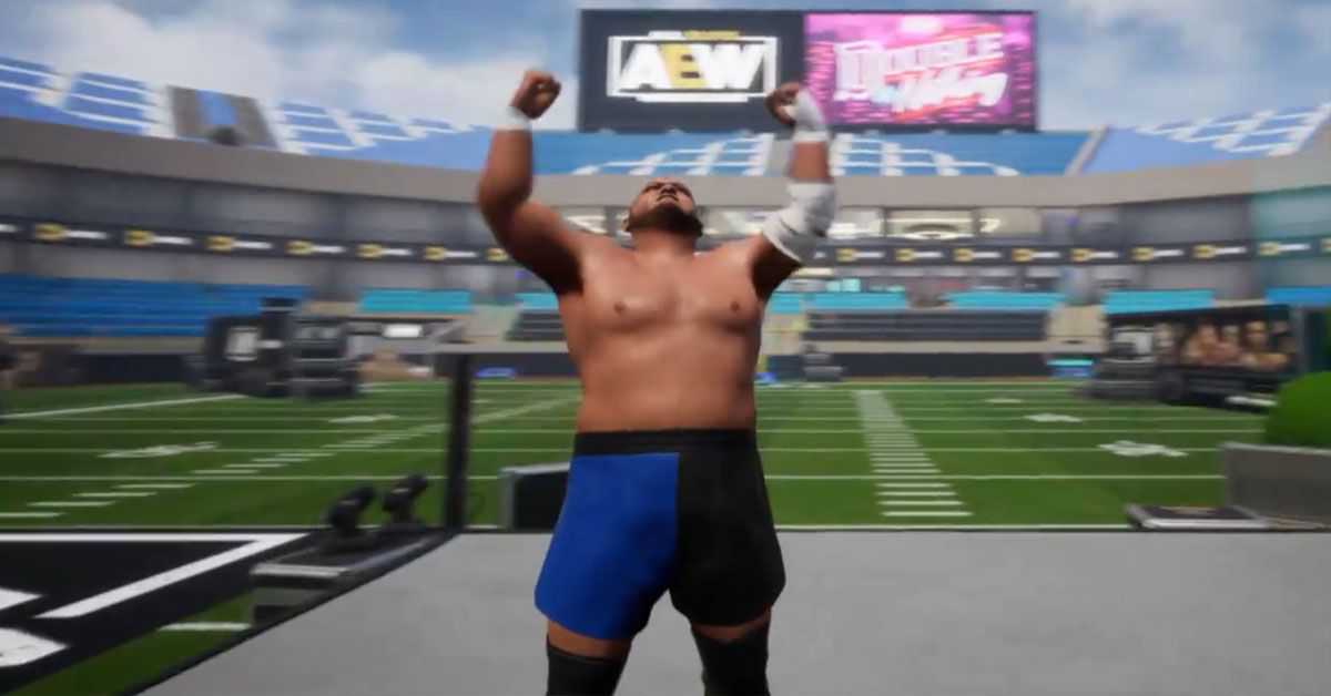 A screenshot of Samoa Joe in AEW Fight Forever's Stadium Stampede mode.