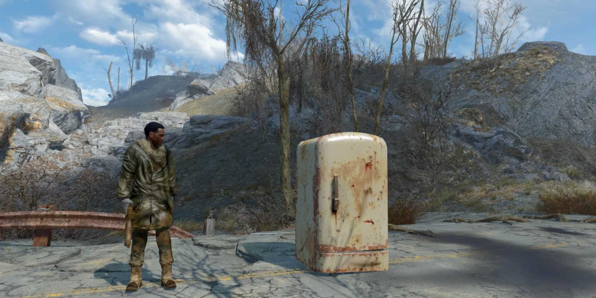 personagem e geladeira de fallout 4