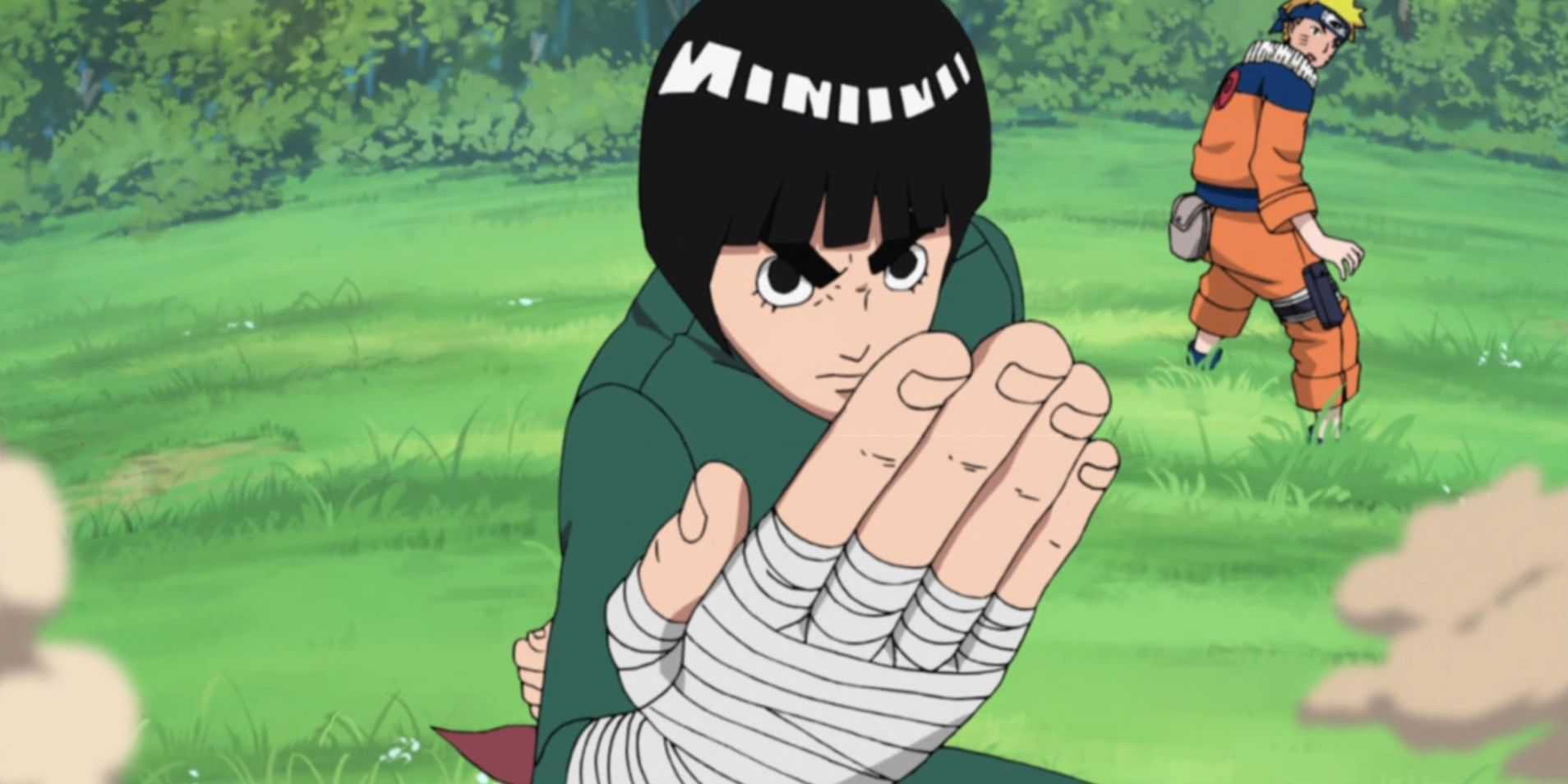 Postura de luta de Rock Lee com Naruto