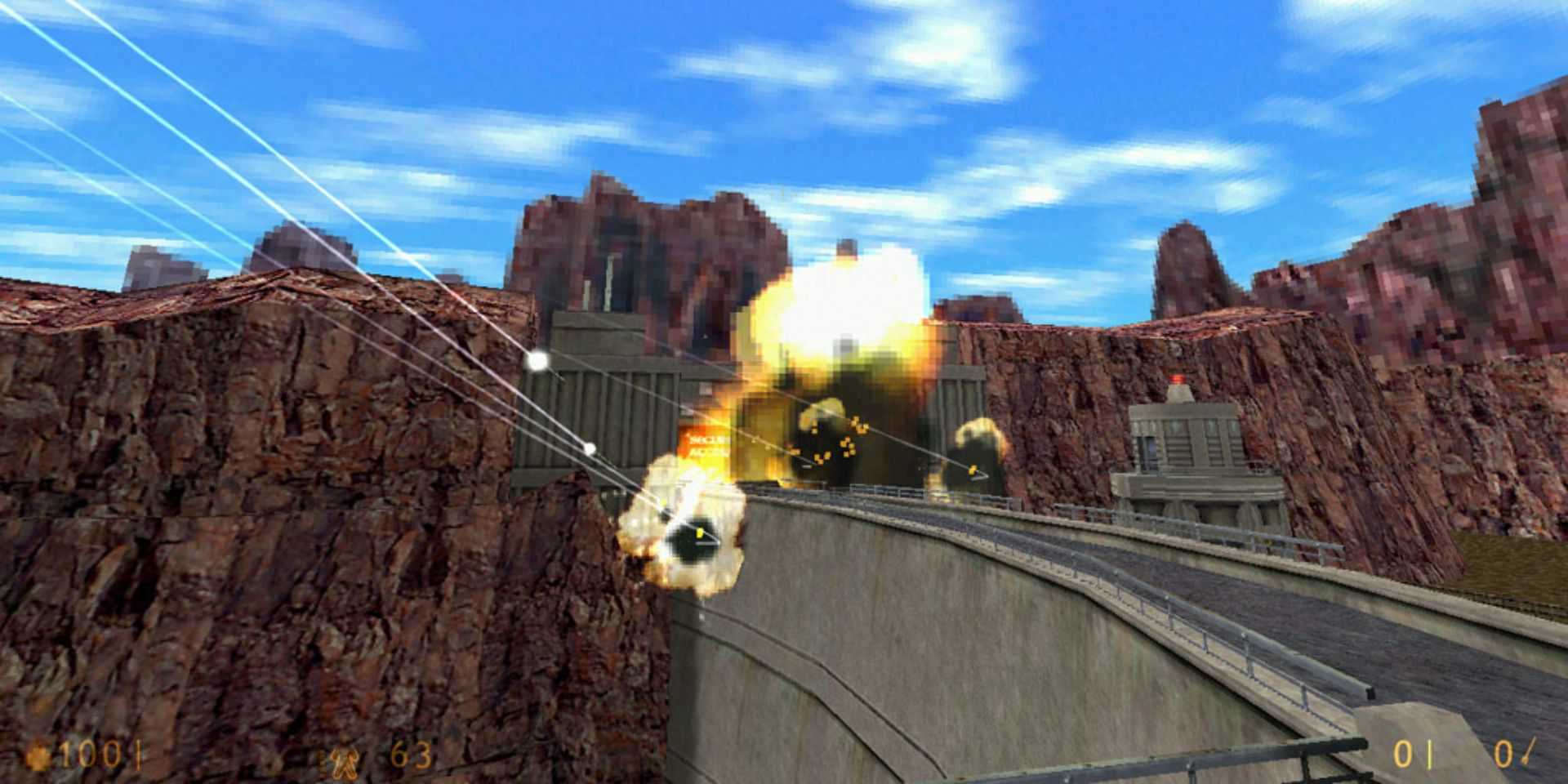 The helicopter bombs a dam in Half-Life