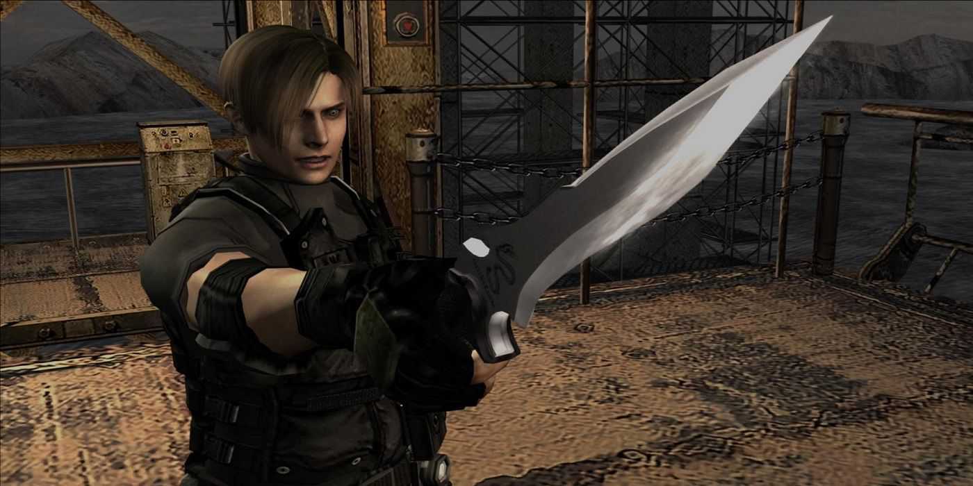 Leon com uma faca em Resident Evil 4