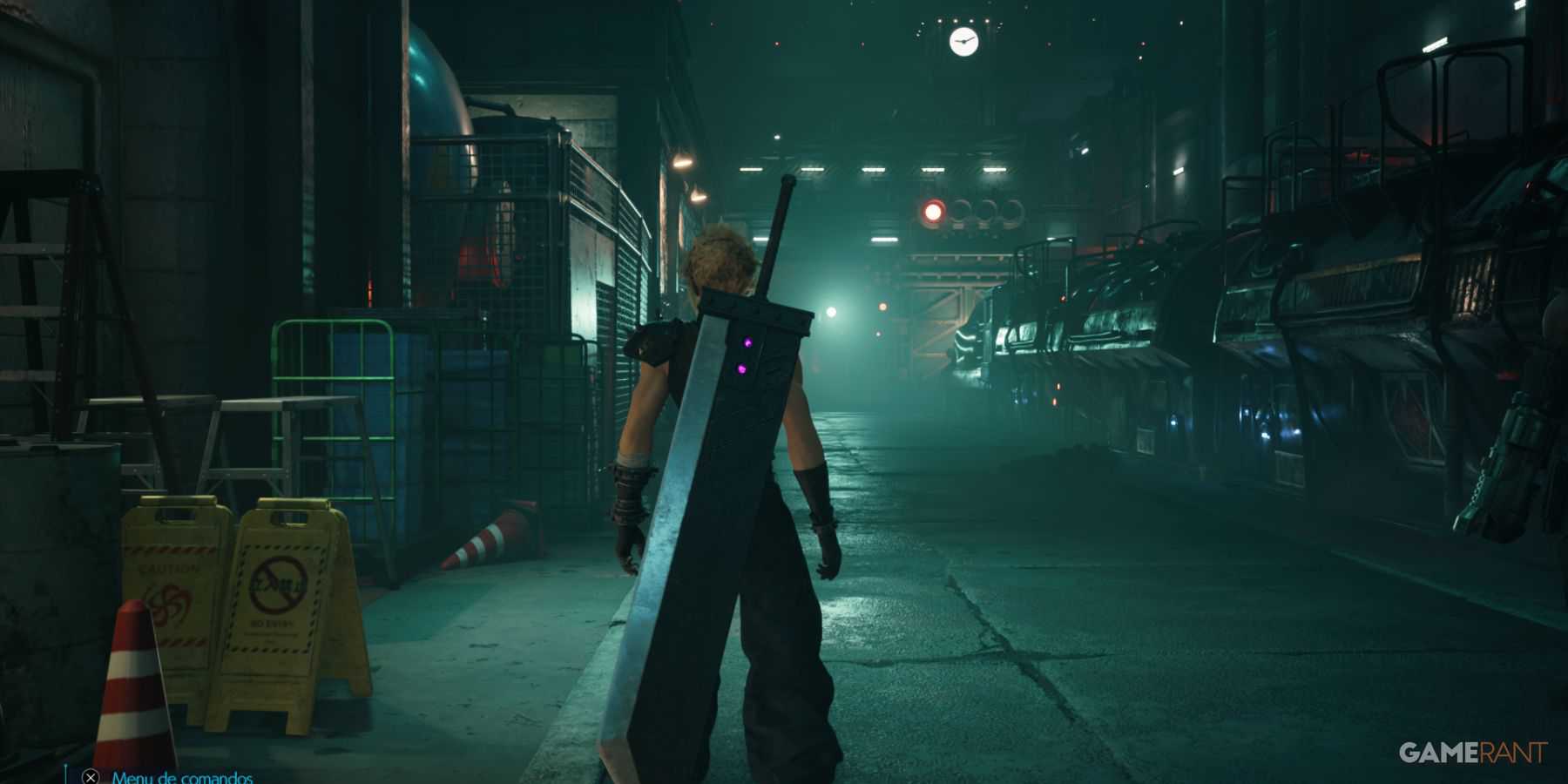 Cloud Strife walking through an industrial corridor in Midgar, Final Fantasy 7 Remake