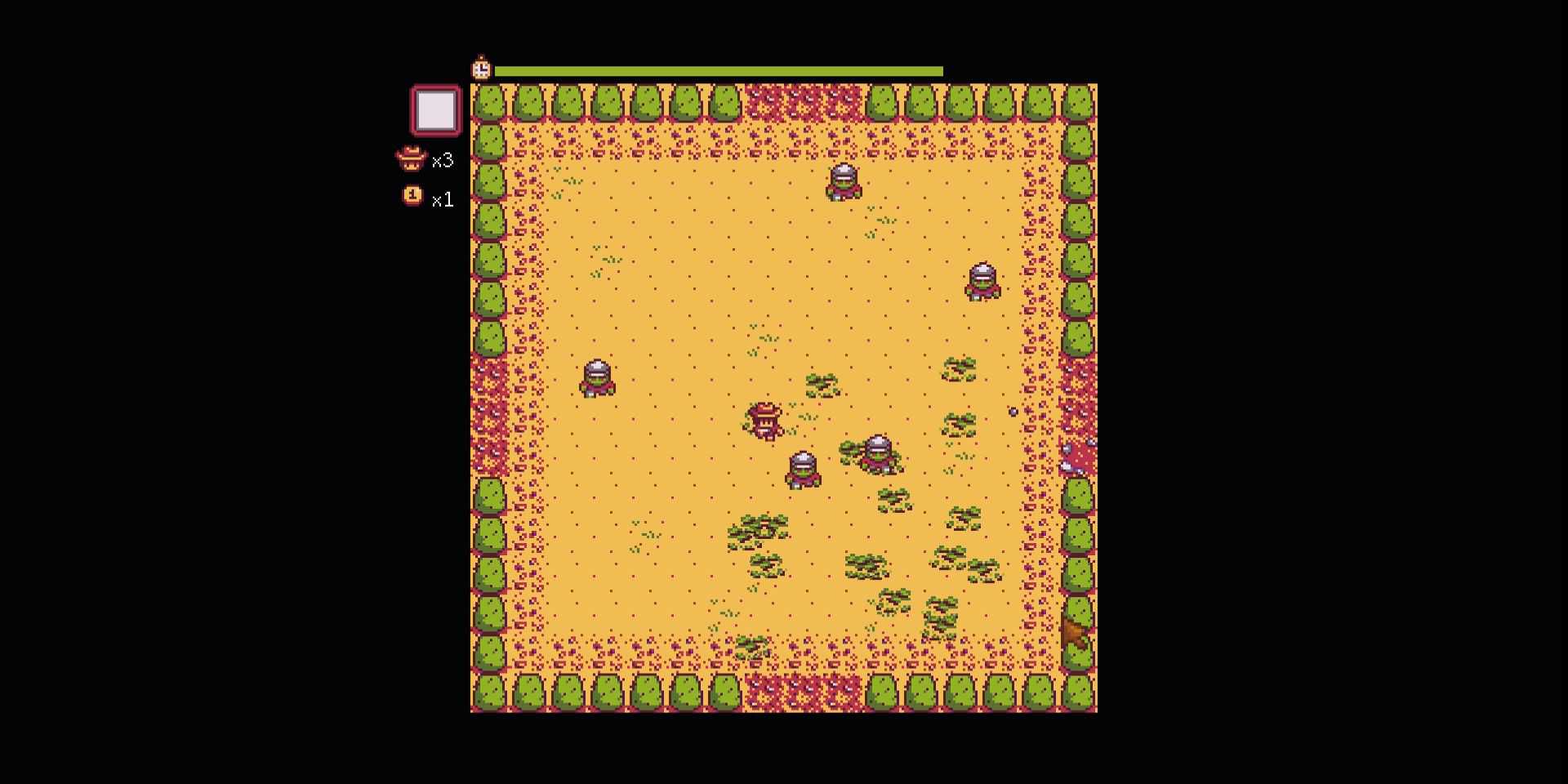 Imagem do jogador ficando no meio do mapa em Journey of the Prairie King em Stardew Valley