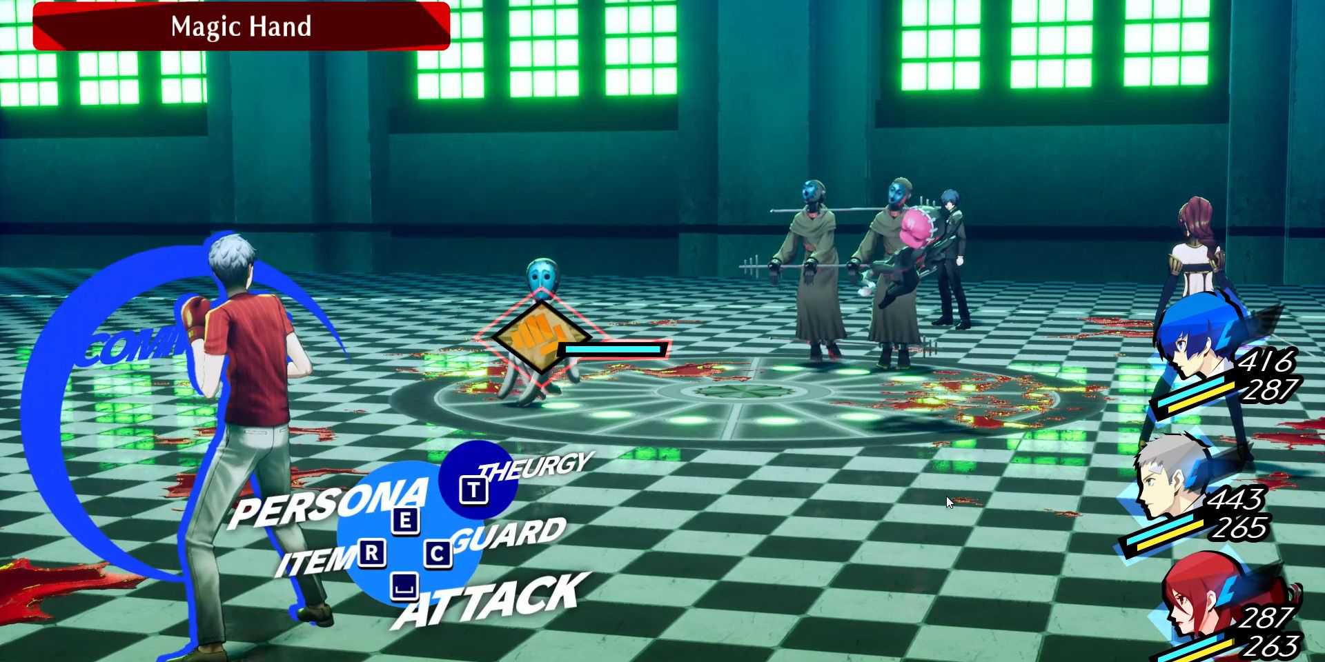 Image of a battle against Magic Hand, Trance Twins, and Obsessed Cupid in Persona 3 Reload