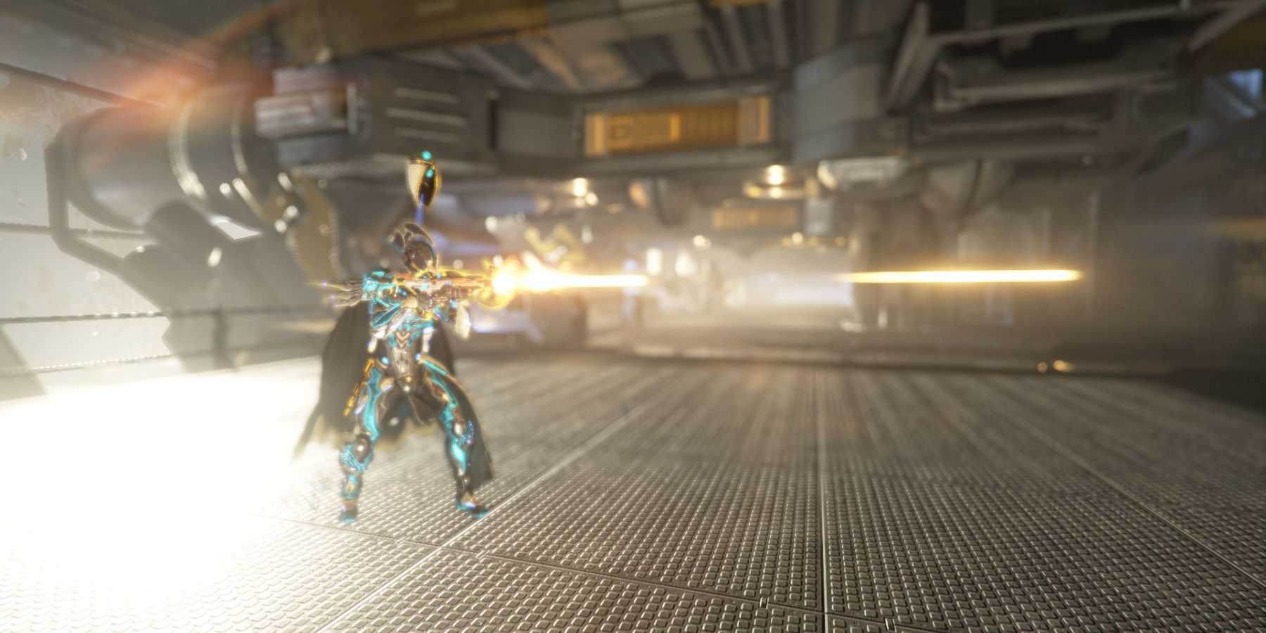 Styanax shooting a Soma Prime in Warframe