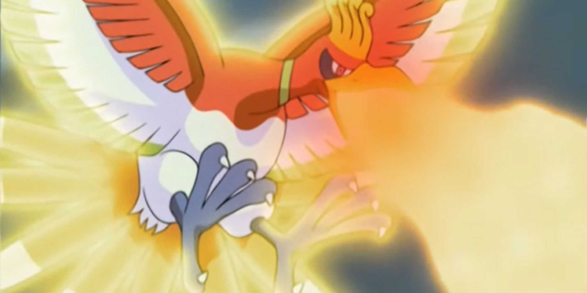 Ho-oh usa Fogo Sagrado no anime antigo.