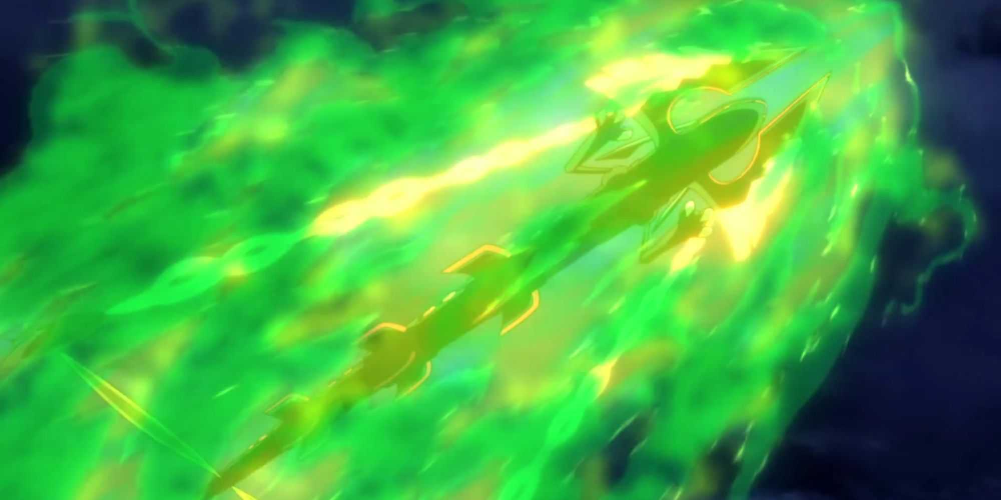 Mega Rayquaza usa Dragon Ascent no anime.