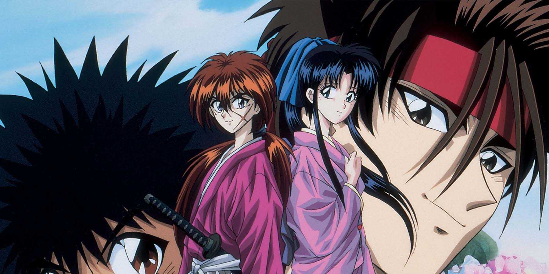 Arte promocional dos personagens principais do anime Rurouni Kenshin