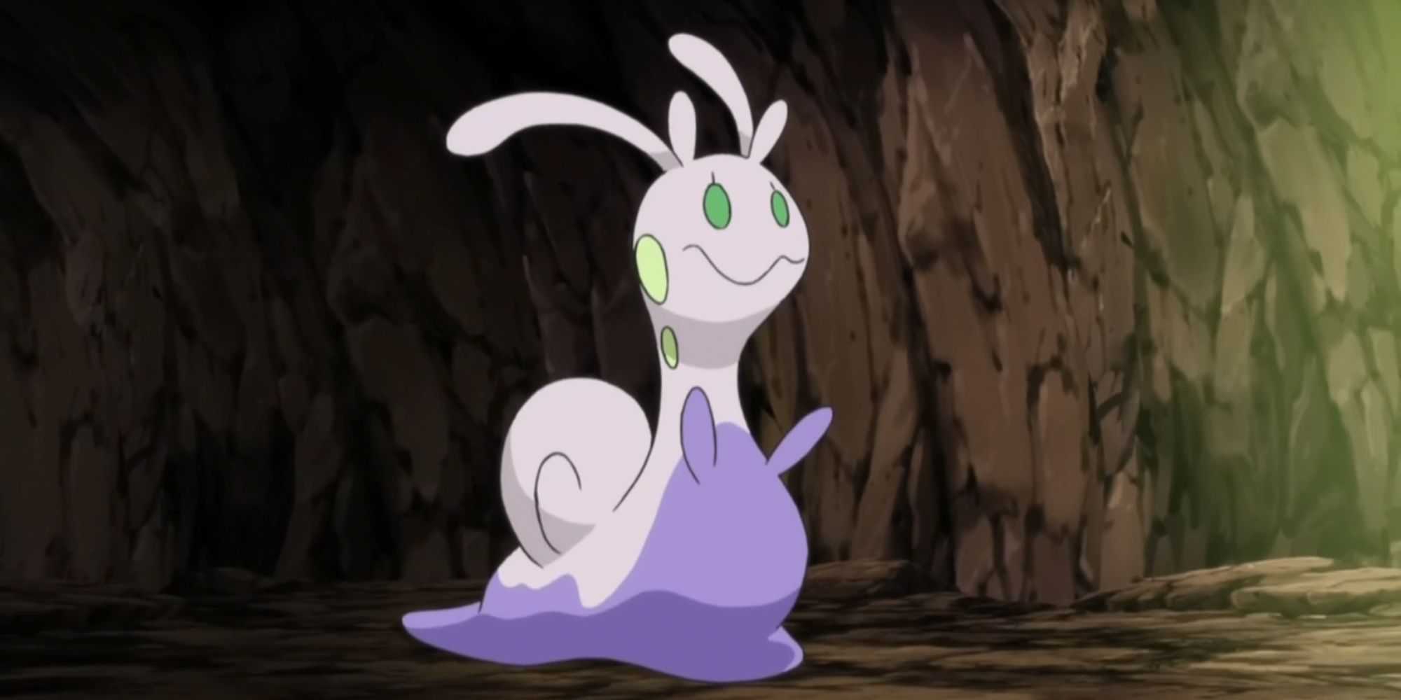 Sliggoo em uma caverna no anime Pokemon