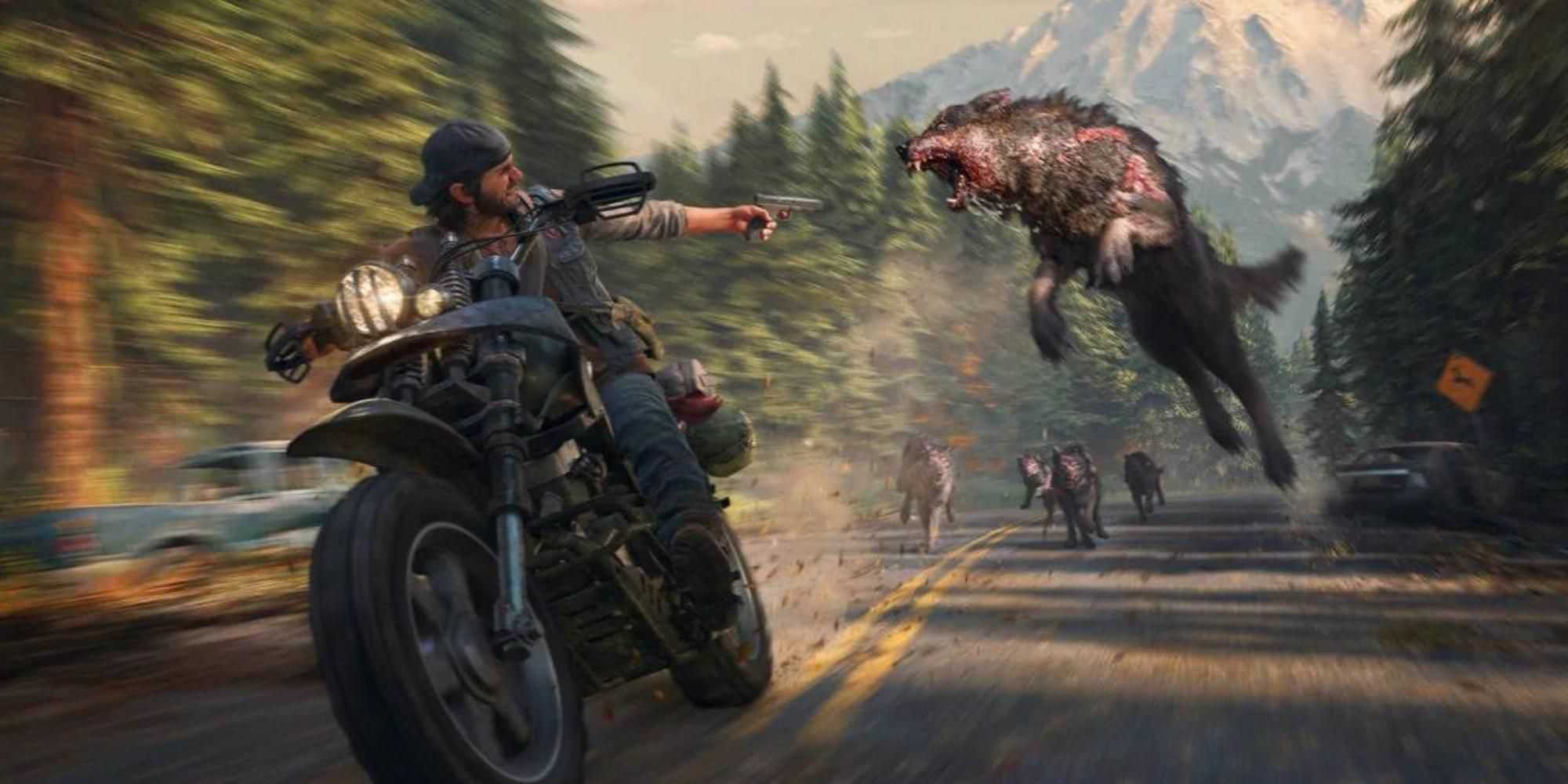 Deacon atirando em um lobo Days Gone