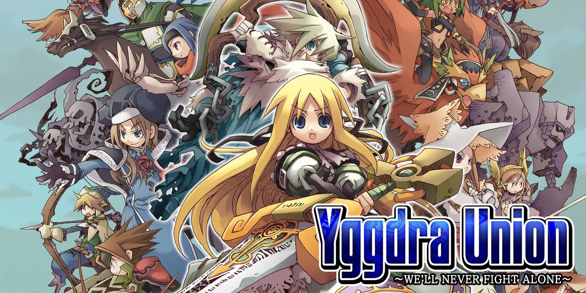 Arte promocional com personagens de Yggdra Union We'll Never Fight Alone