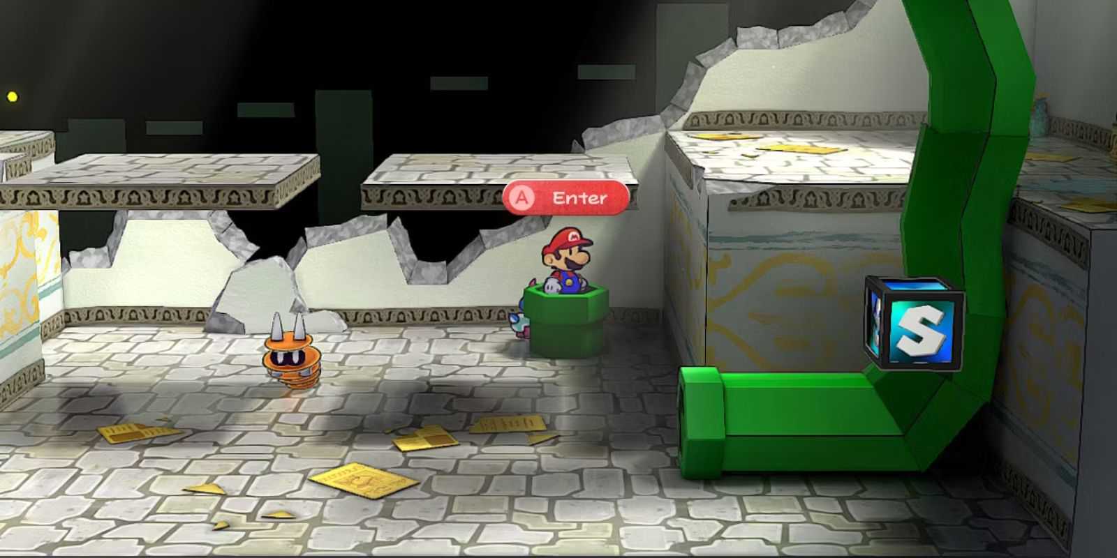 Image of the first green pipe leading to the Pit of 100 Trials in Paper Mario The Thousand Year Door