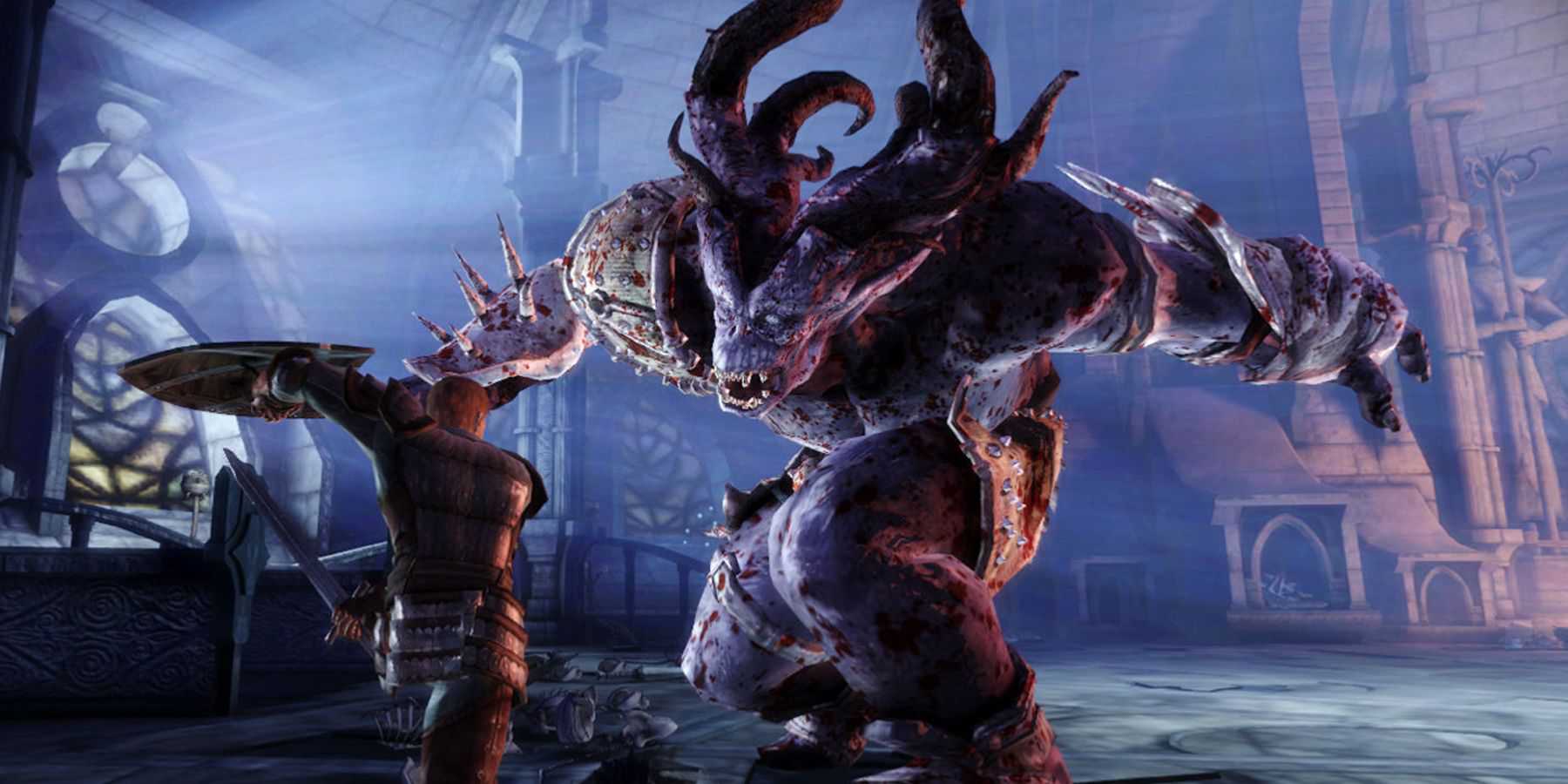 Dragon Age: Origins Alistair lutando contra um Ogro