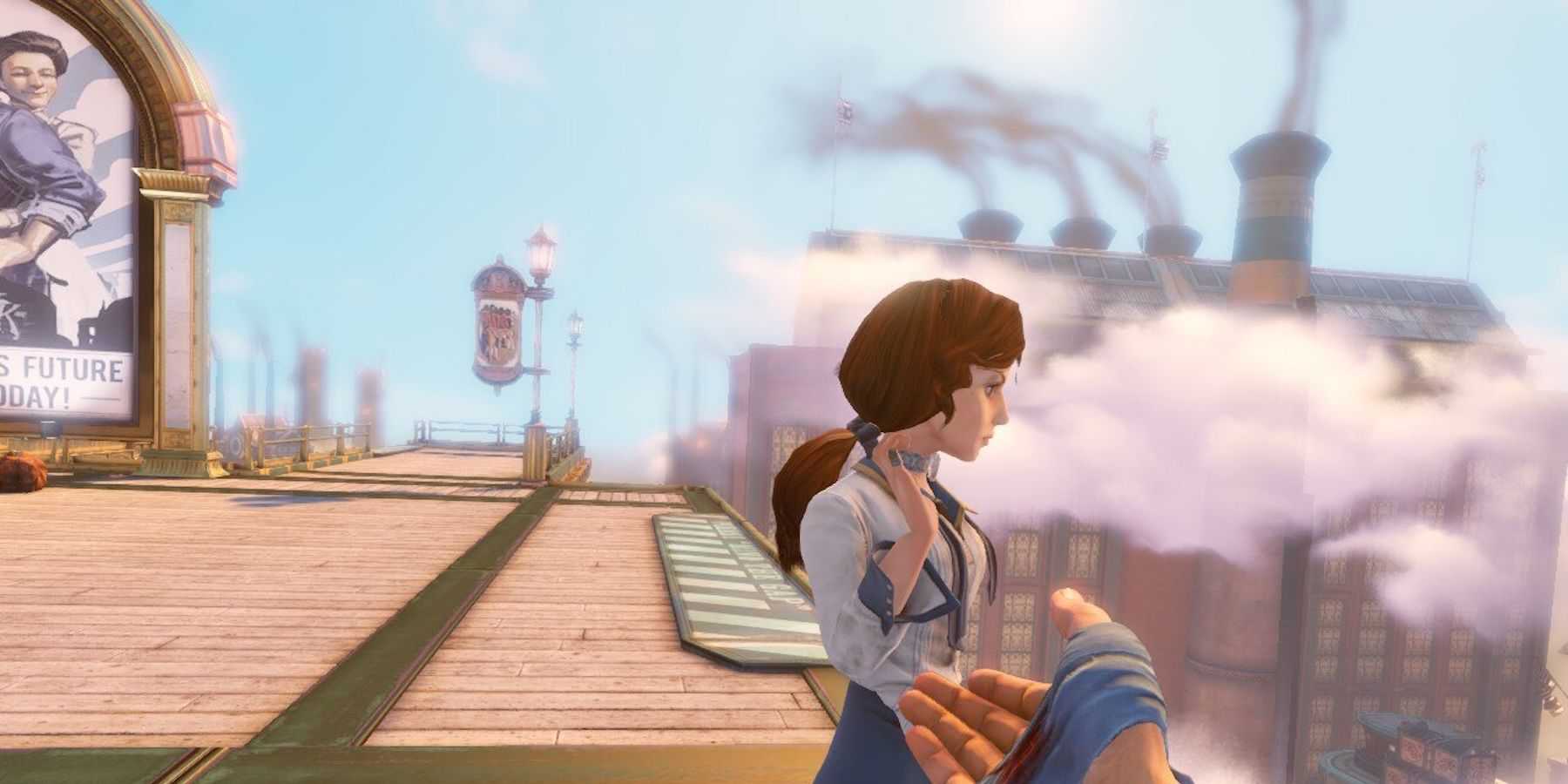 Booker holding Elizabeth's hand Bioshock Infinite