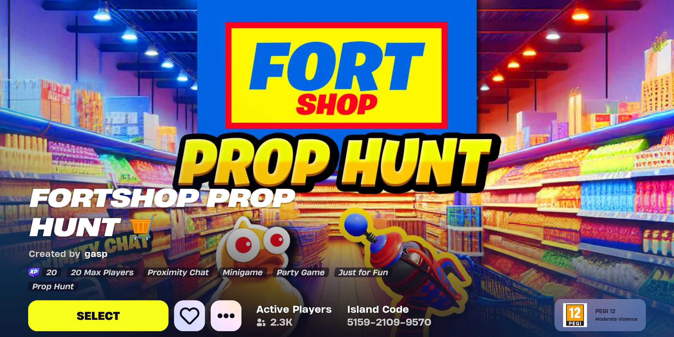 Screenshot showcasing Fortshop Prop Hunt Creative map code in Fortnite 