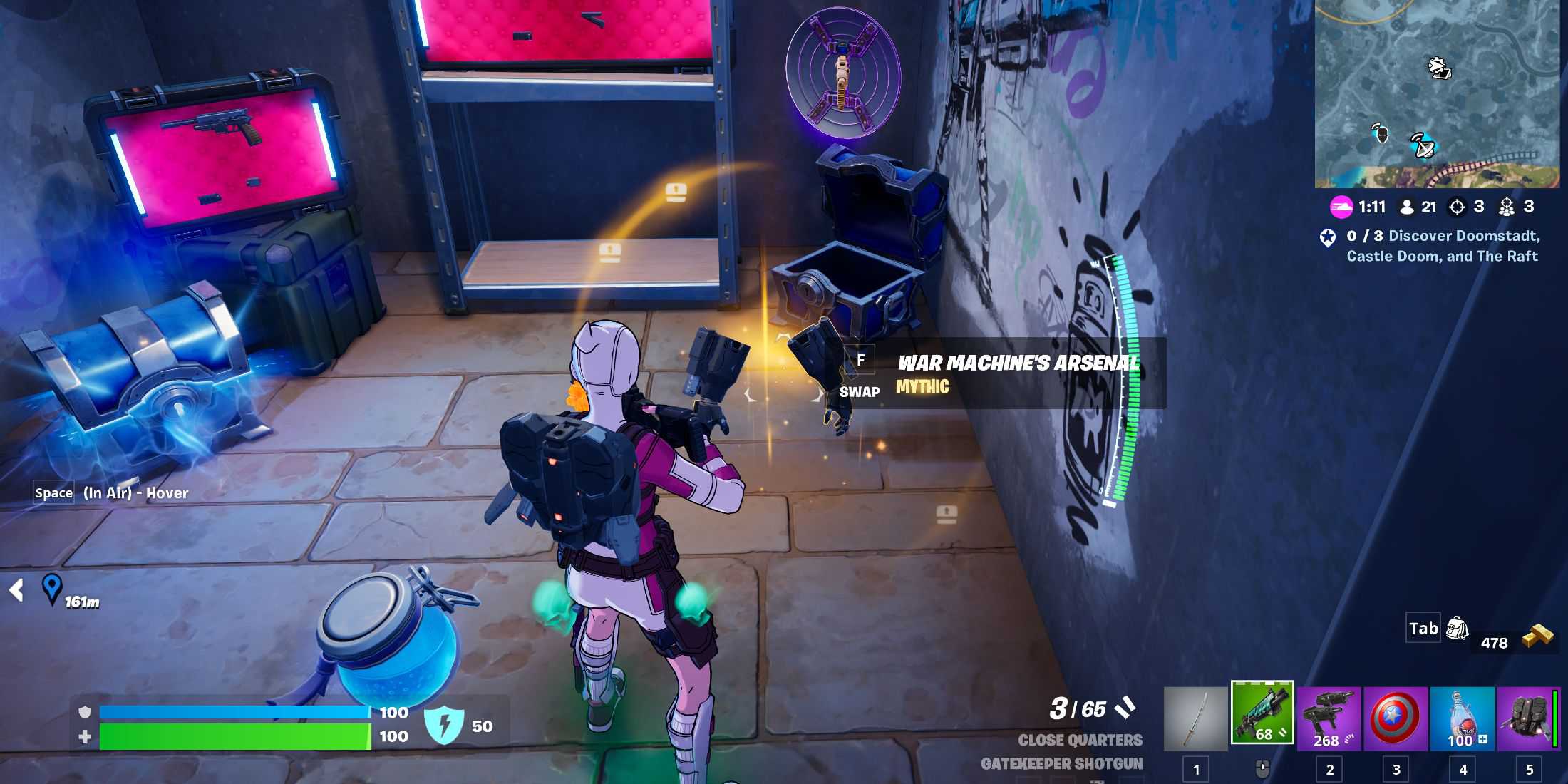 Captura de tela mostrando como obter o Arsenal da Máquina de Combate em Fortnite