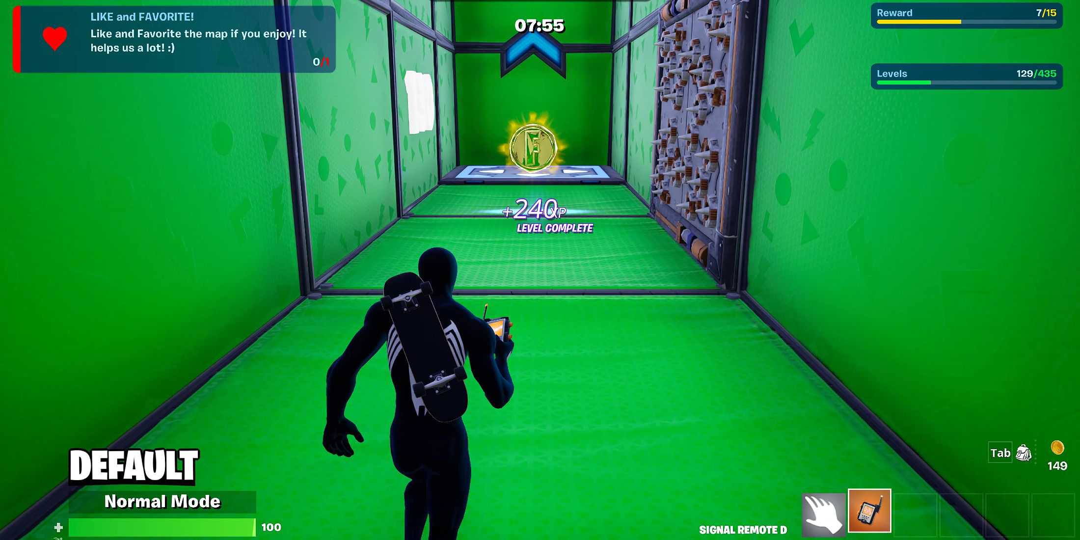 Screenshot showcasing gameplay of the Hero Parkour 435+ Creative map in Fortnite 