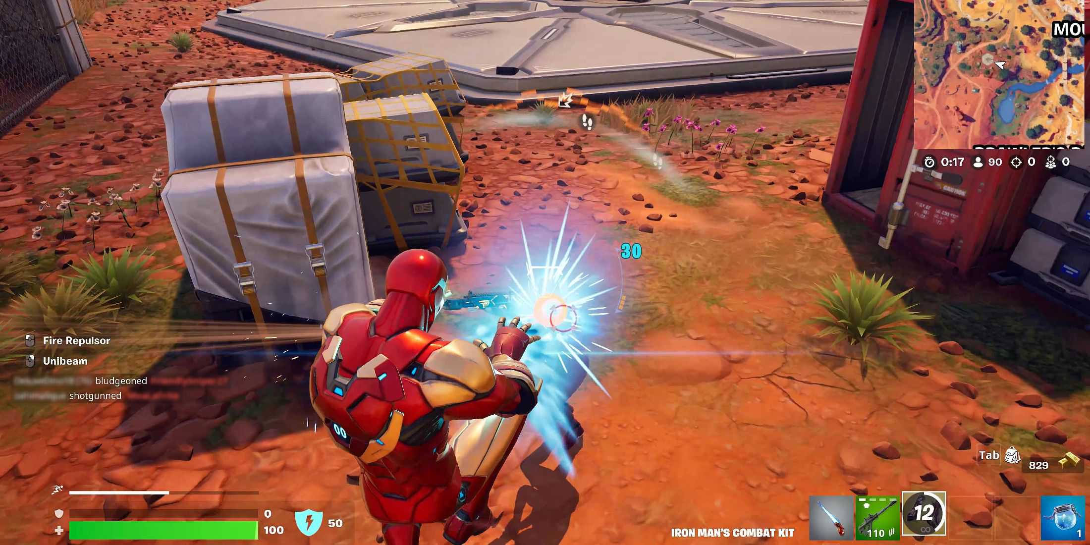 Screenshot showcasing how to use Iron Man's Combat Kit in Fortnite 