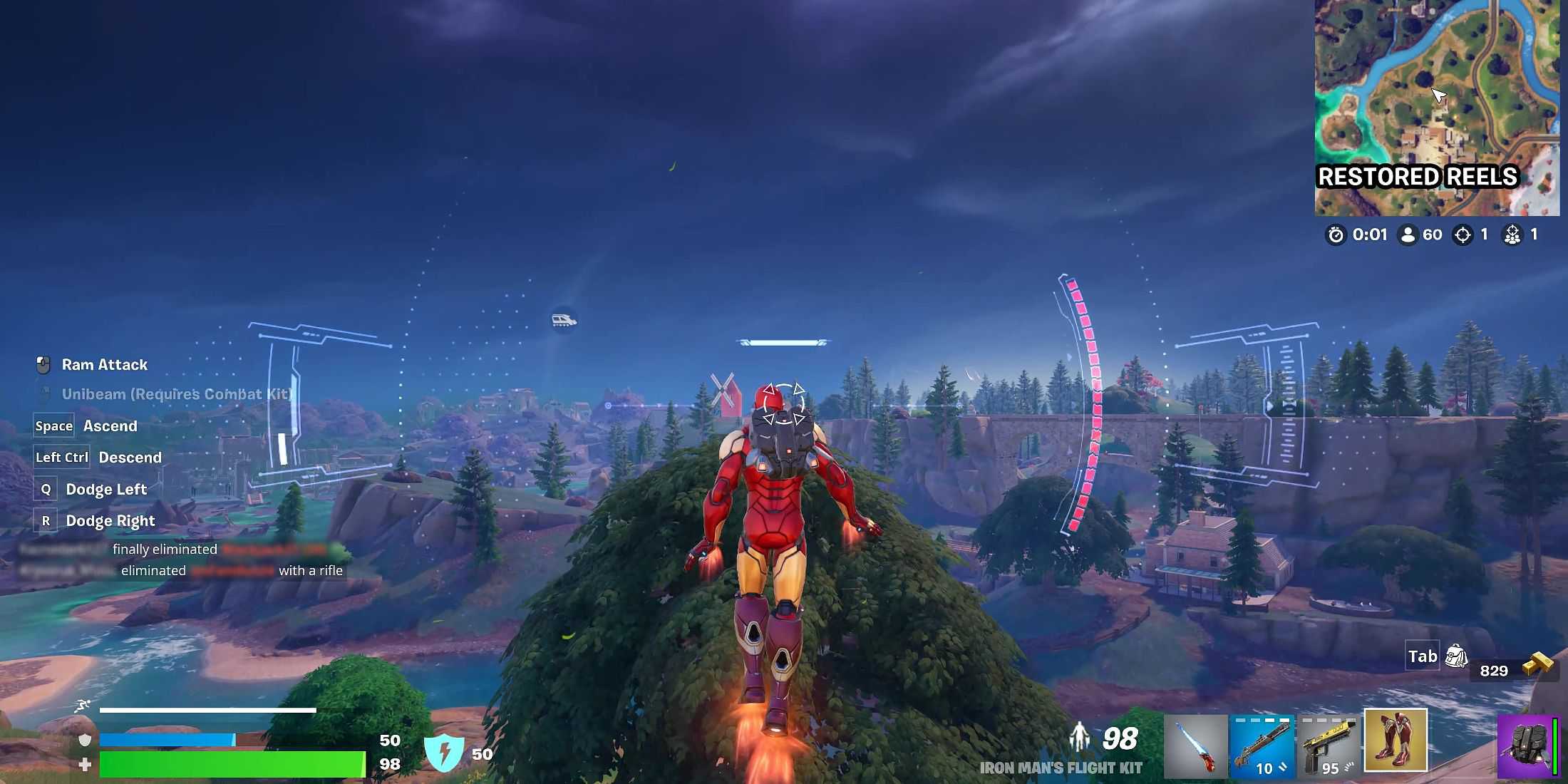 Screenshot showcasing how to use Iron Man's Flight Kit in Fortnite 