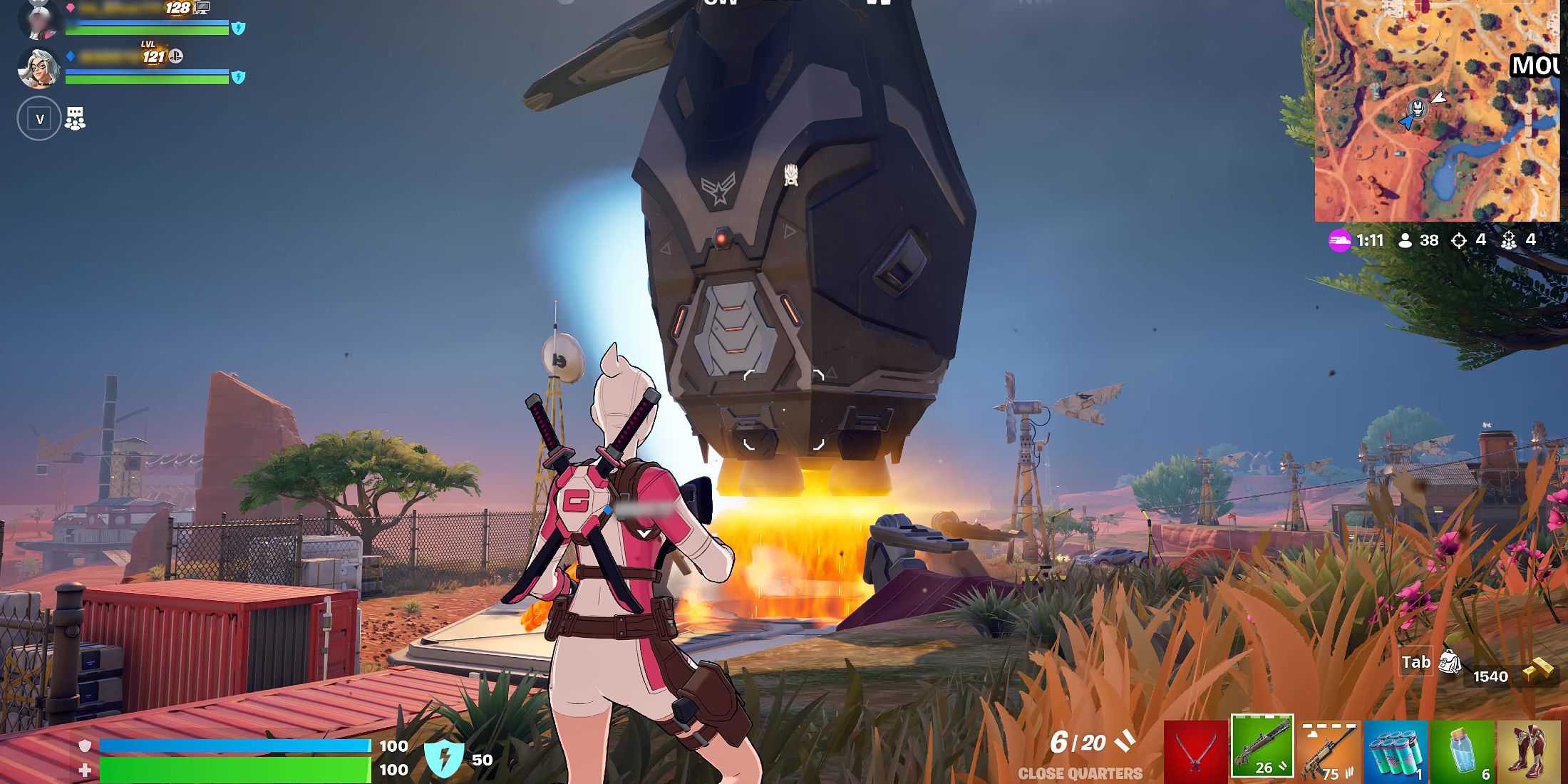 Captura de tela mostrando onde encontrar o Arsenal Móvel Stark da Máquina de Guerra em Fortnite