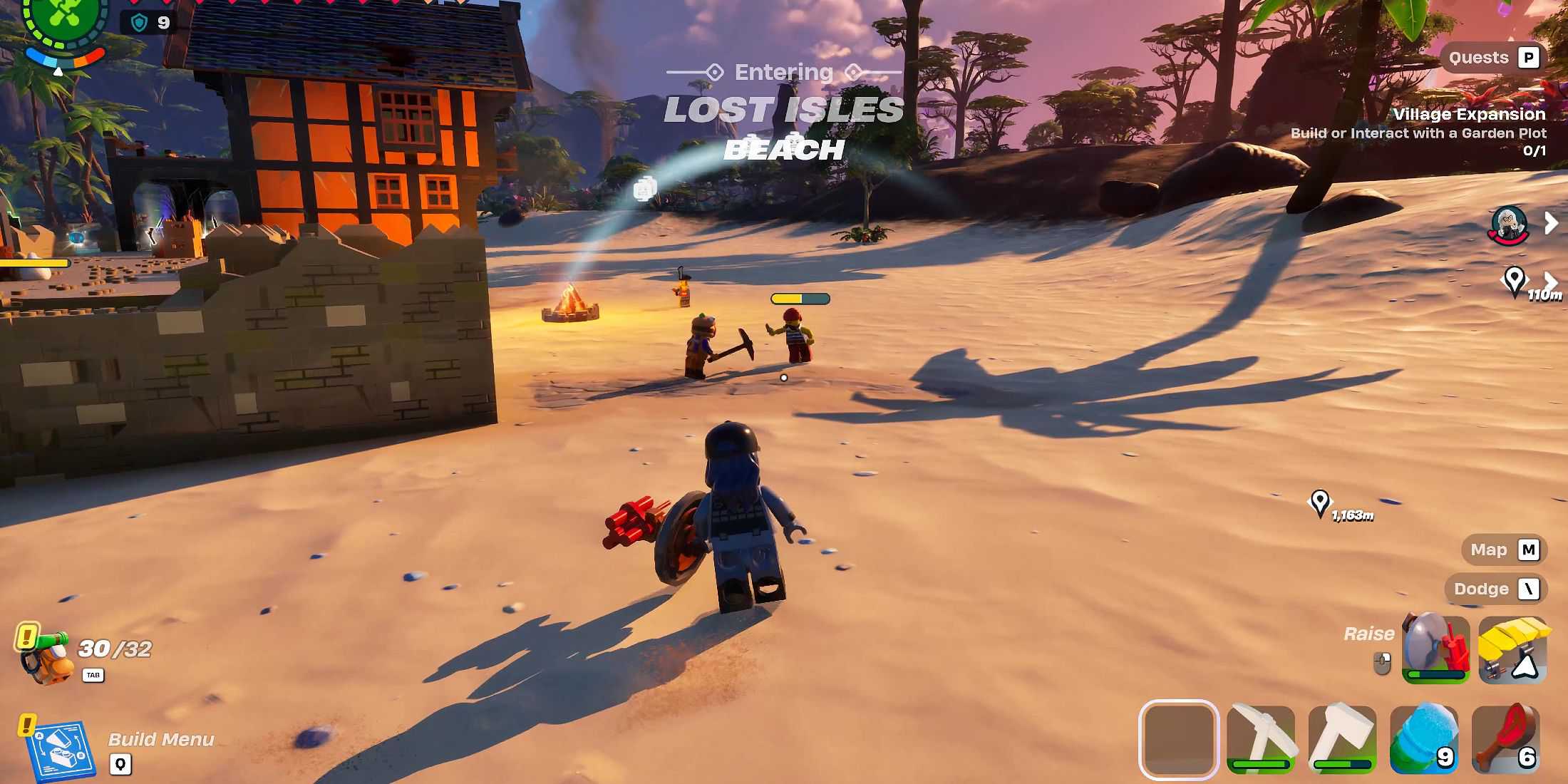 Screenshot showcasing how to use Boom Shield in LEGO Fortnite 