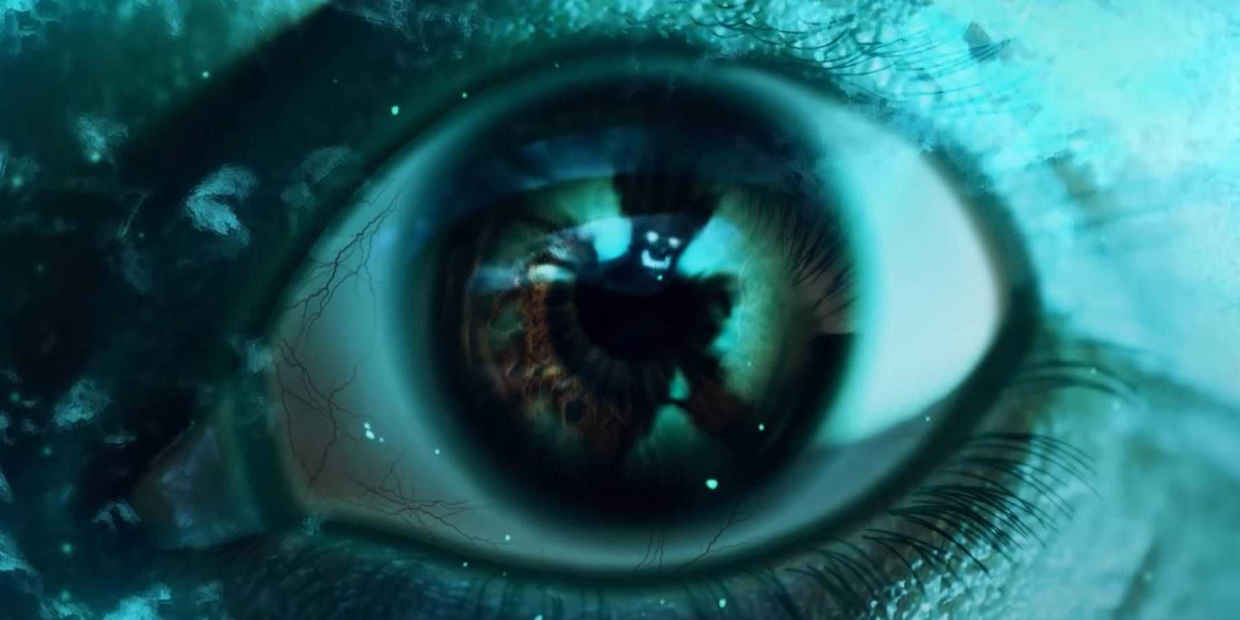 O reflexo de um Assombro nos olhos de Dwight no trailer do Haunted by Daylight do Dead by Daylight