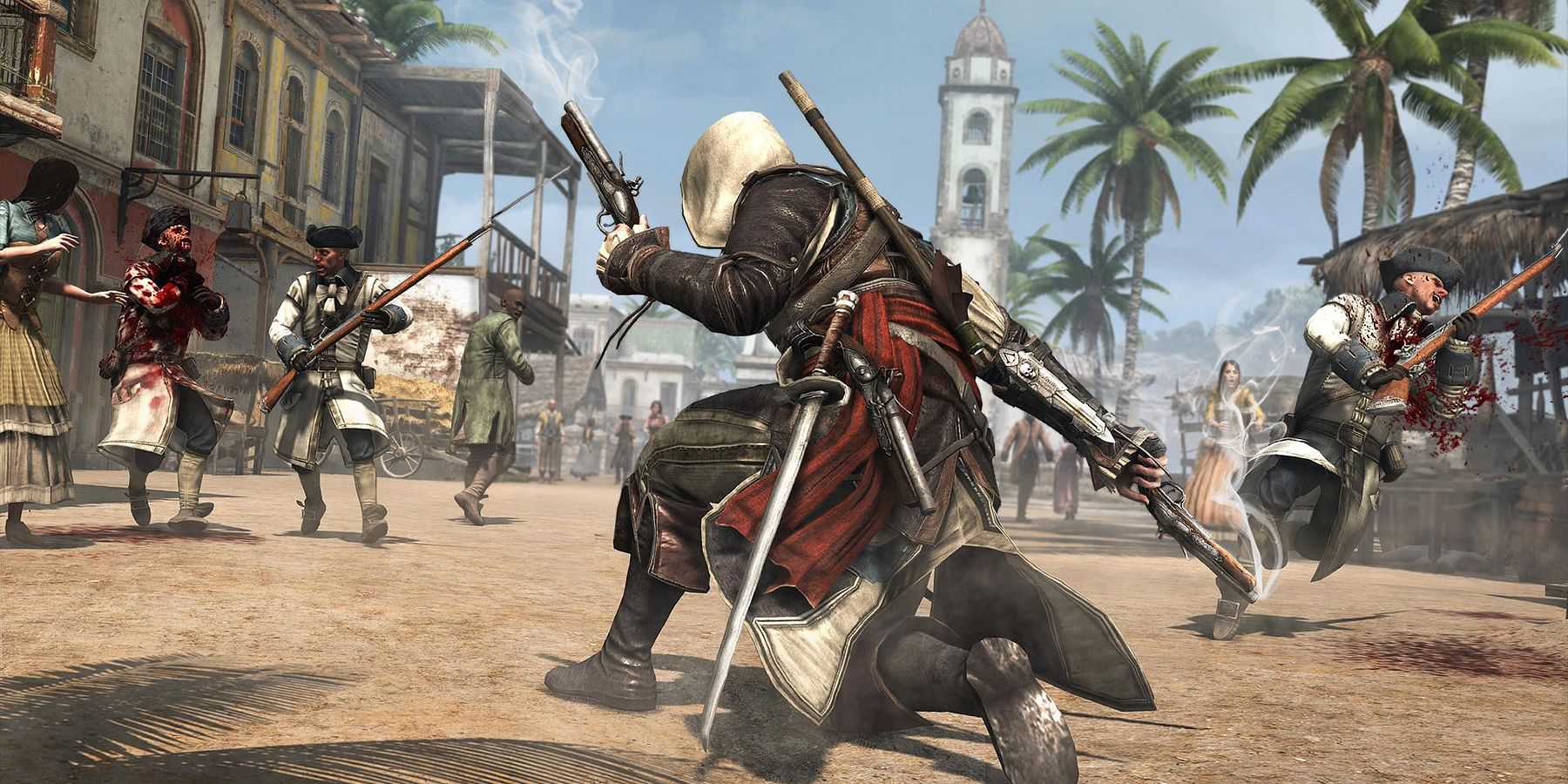 Edward Kenway battling guards in Assassin's Creed 4 Black Flag