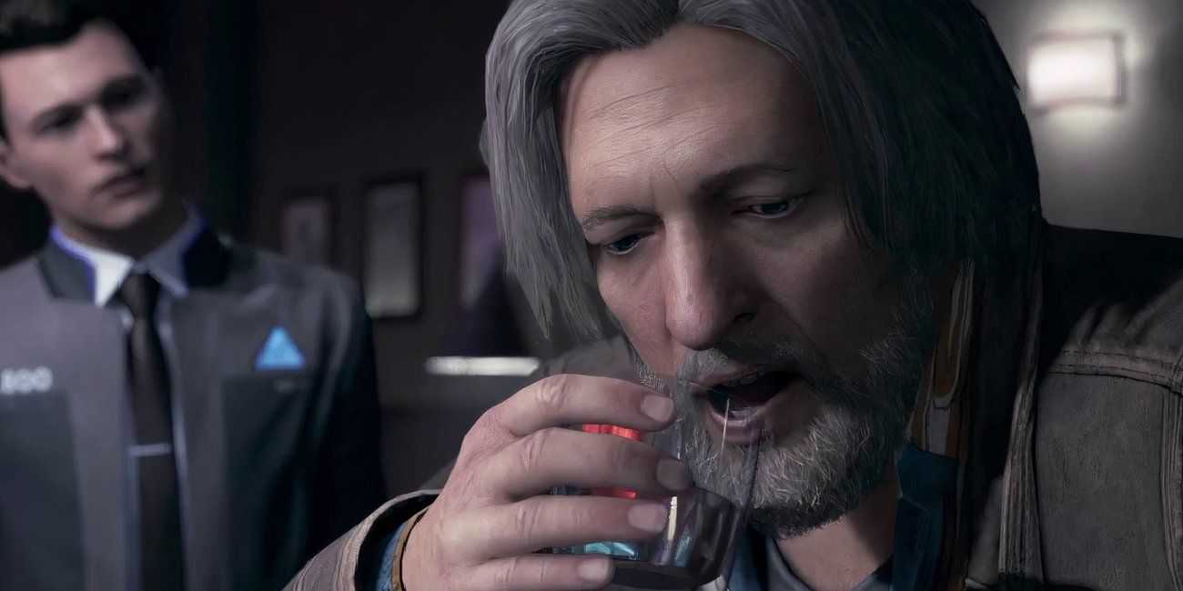 Detroit Become Human Lieutenant Hank Anderson drinking