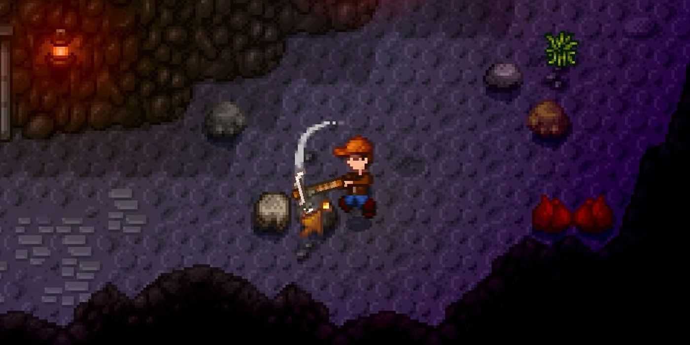 A player mining copper in Stardew Valley