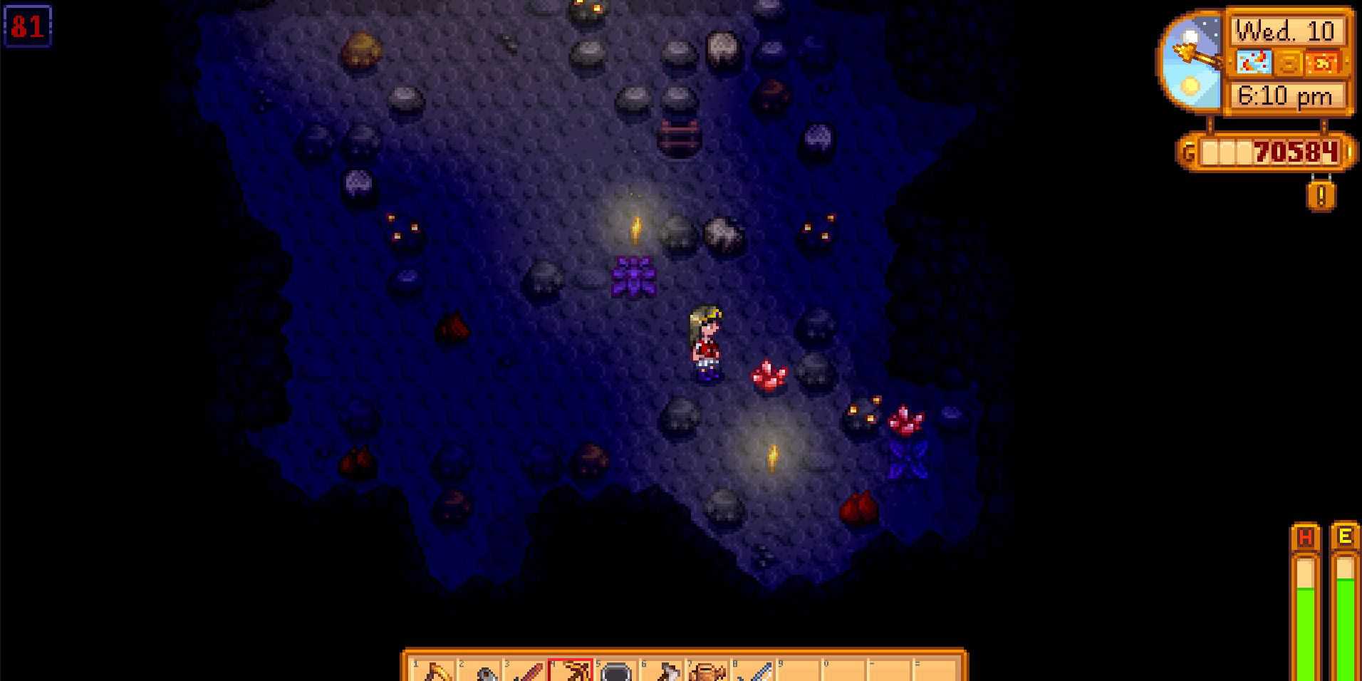 Imagem de um personagem em busca de Fire Quartz em Stardew Valley