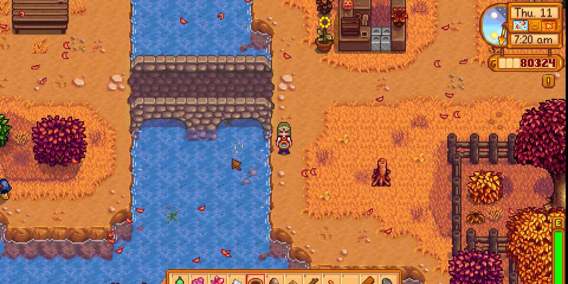 Imagem de um personagem em busca de joias em Stardew Valley