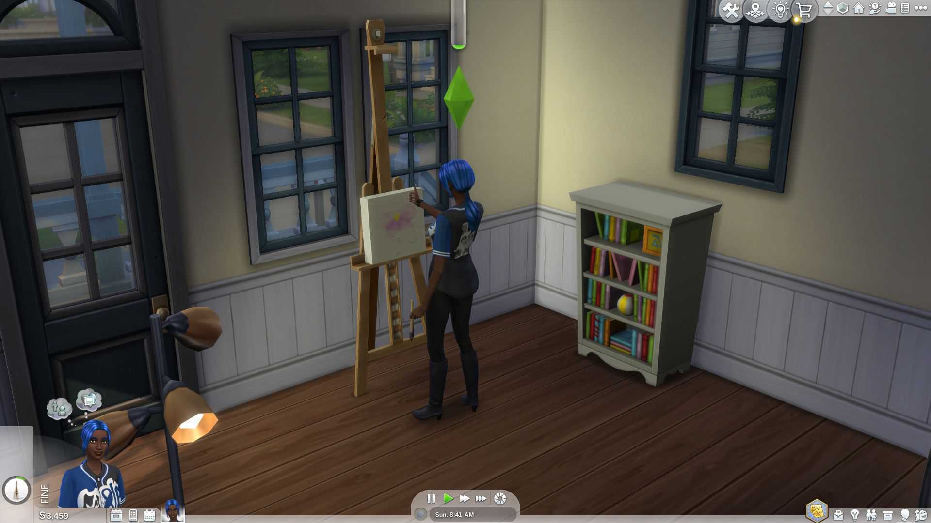 Image of a sim painting in The Sims 4