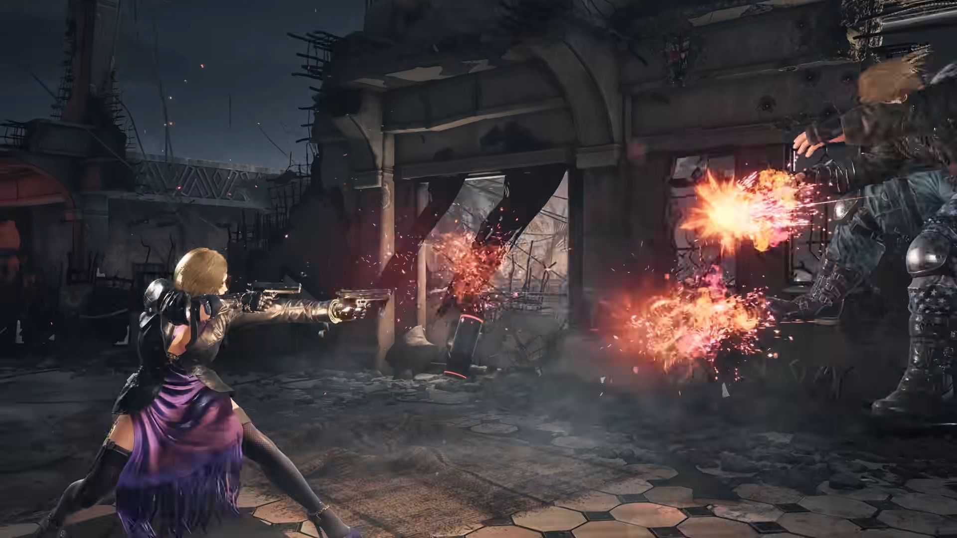 Nina Williams shooting her guns in Tekken 8