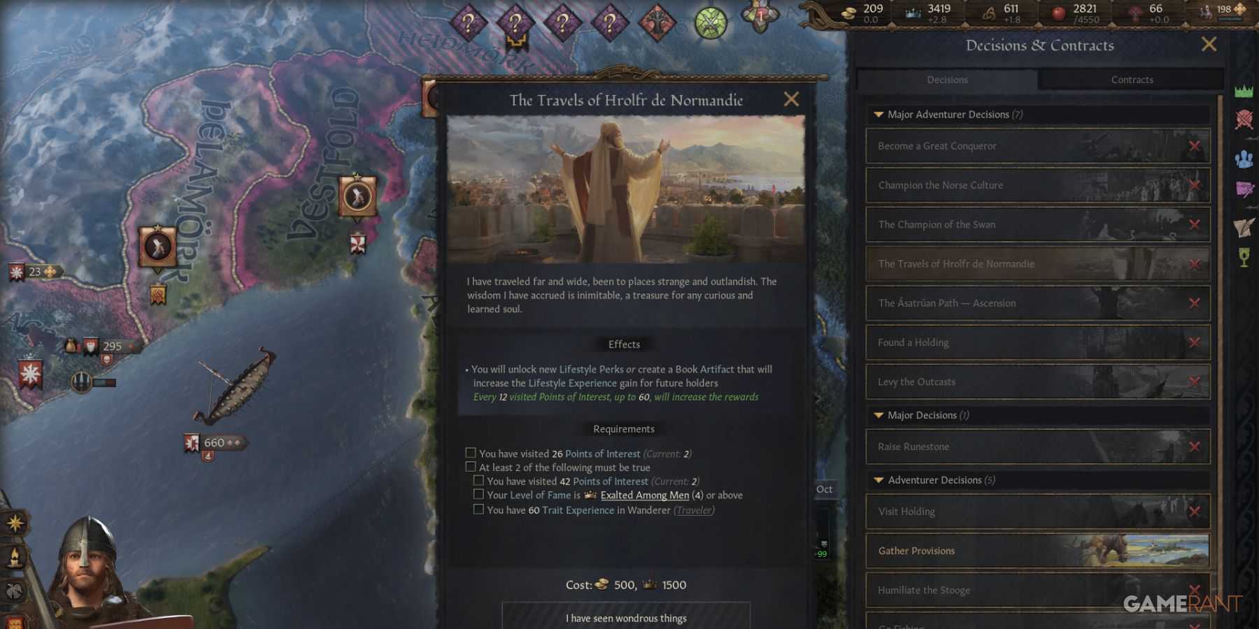 Usando decisões importantes de aventura como aventureiros sem terra em Crusader Kings 3, guiando o caminho da aventura