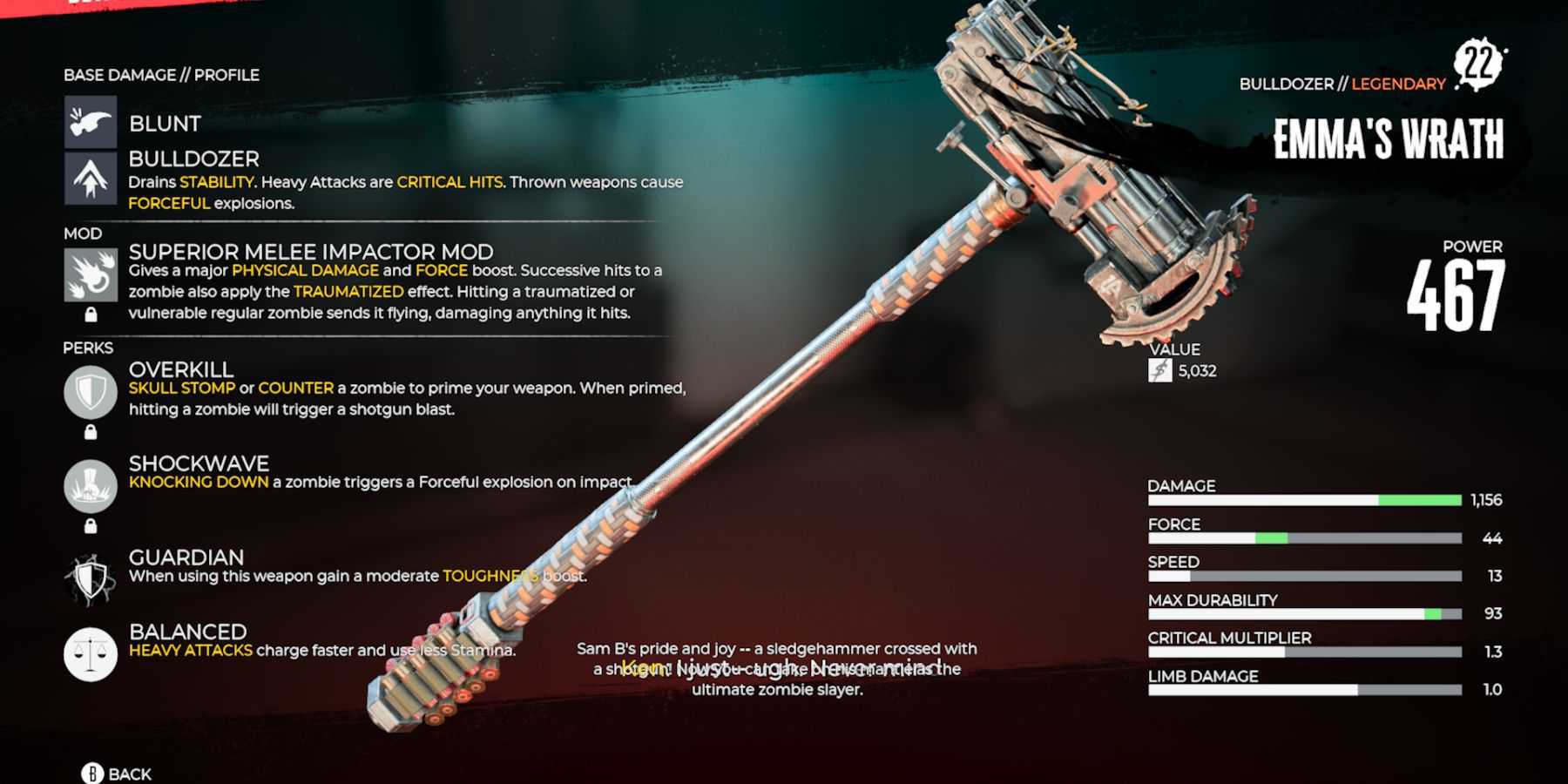 dead island 2 legendary weapon emmas wrath