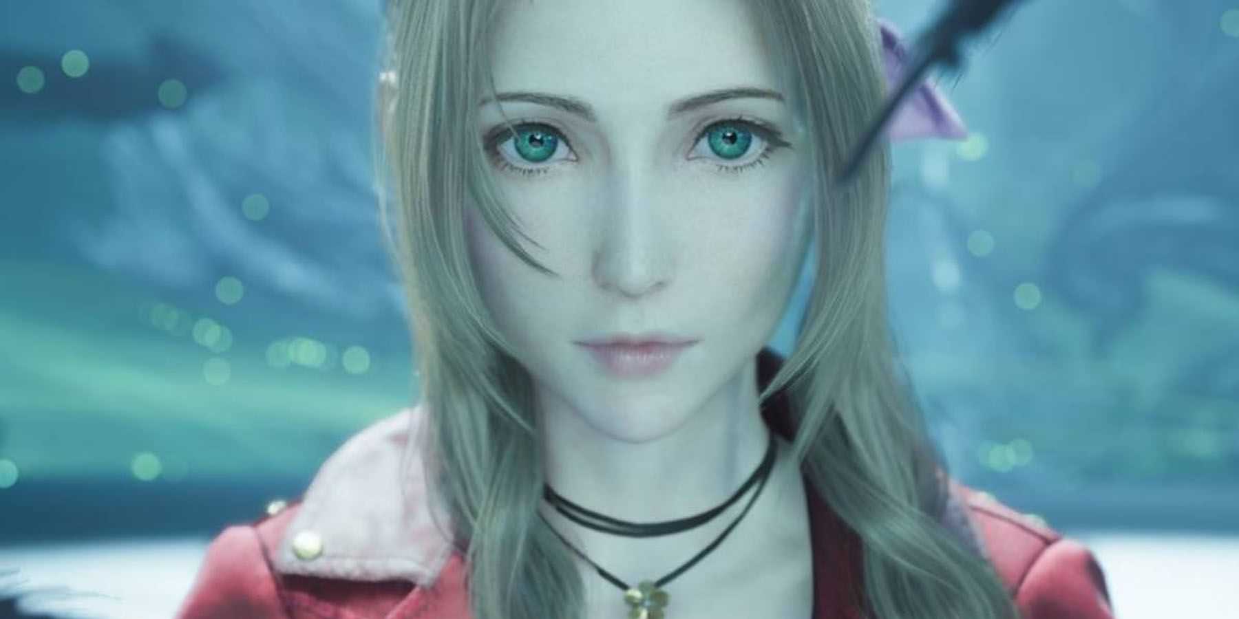 Uma captura de tela em close de Aerith em Final Fantasy 7 Rebirth.