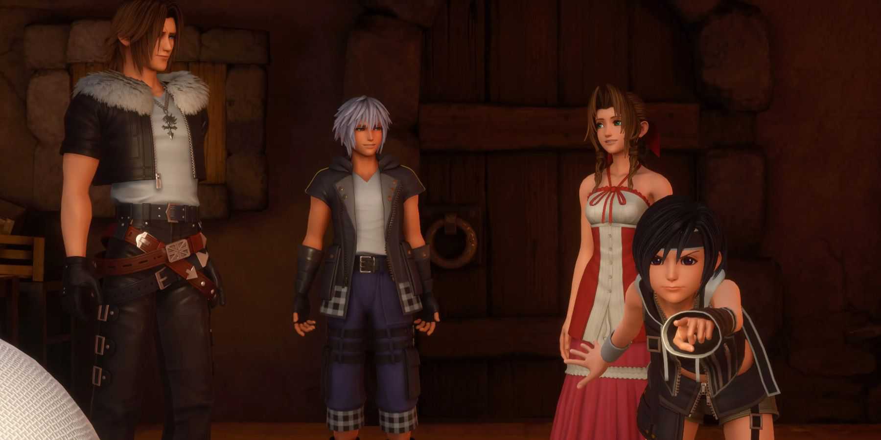 Kingdom hearts 3 Final Fantasy characters Squall Aerith Yufi