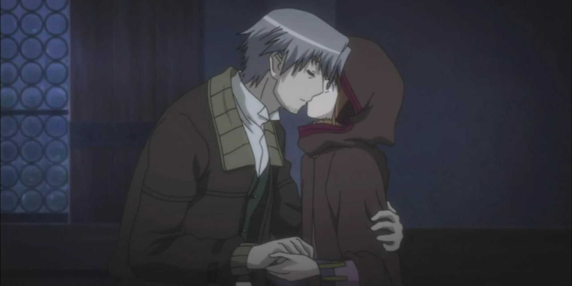 Holo e Lawrence se beijam em Spice and Wolf II