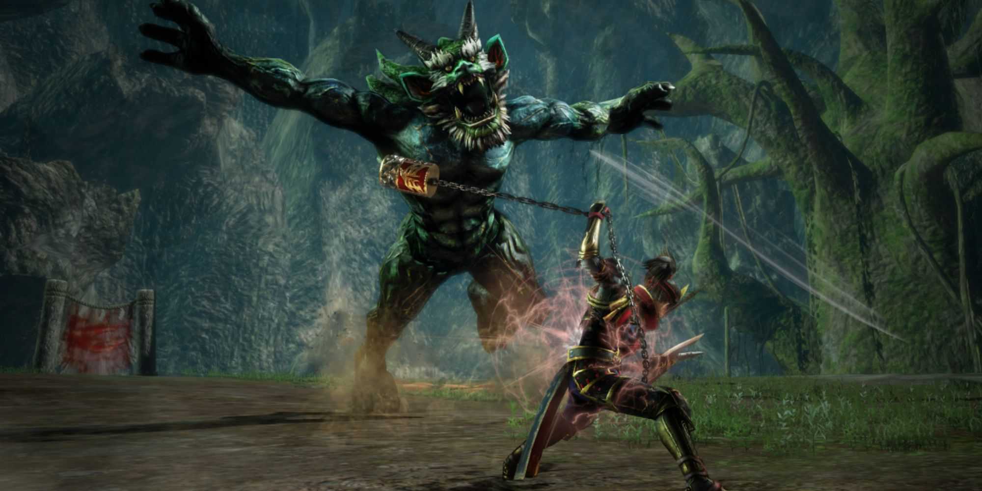 Fighting a boss in Toukiden Kiwami